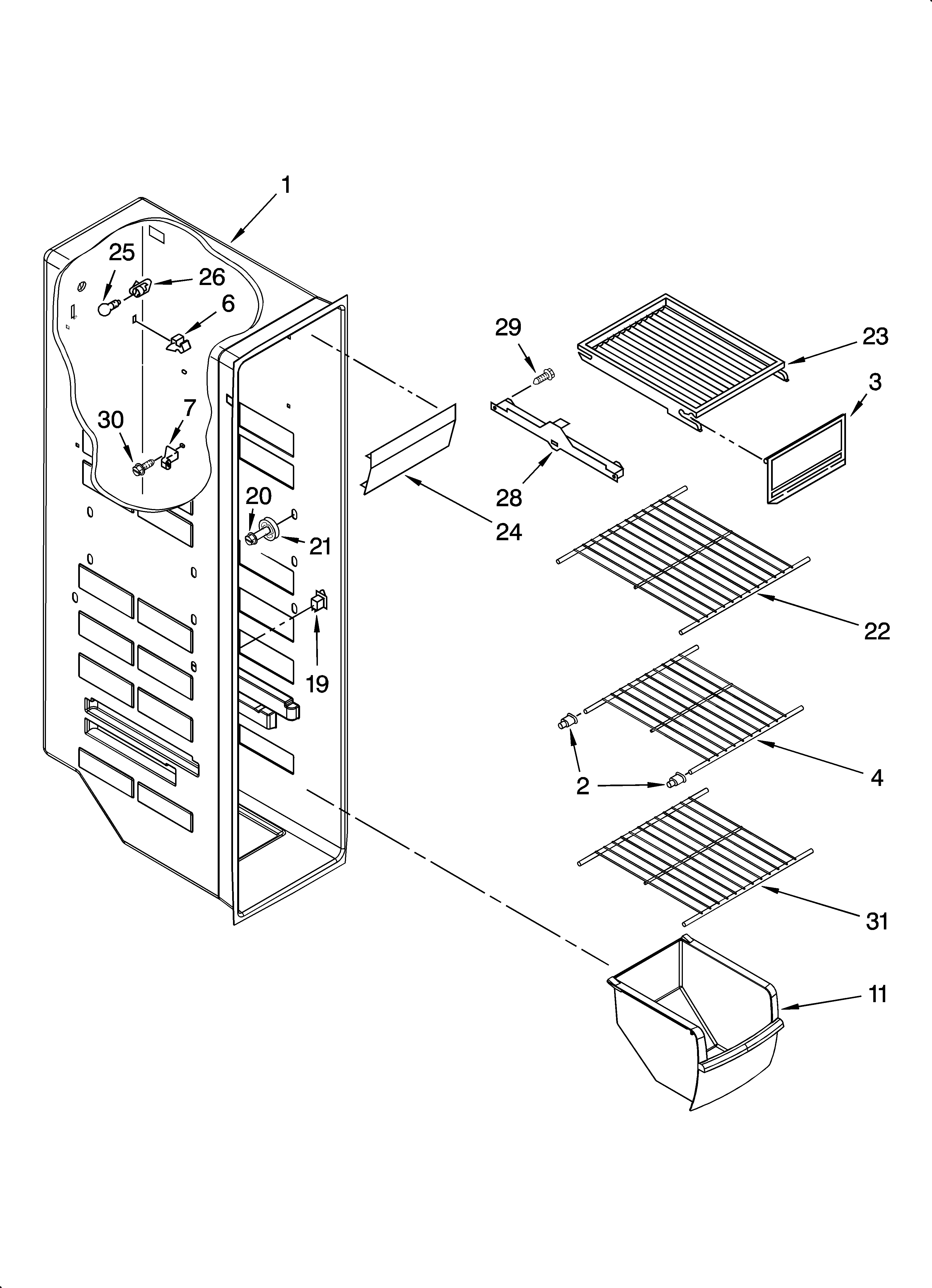 Whirlpool ED5VBEXTS00 freezer liner parts diagram