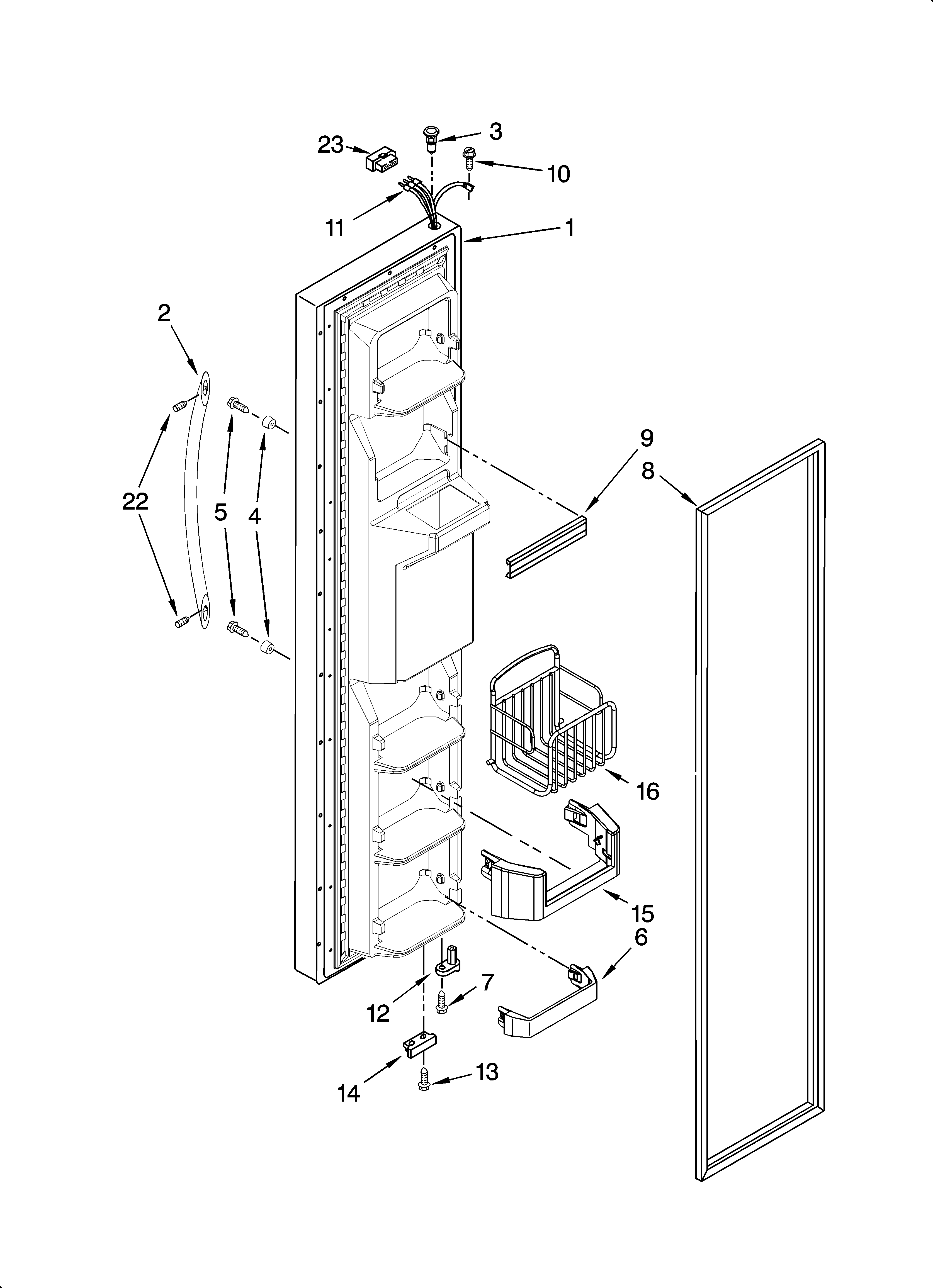 Whirlpool ED5VBEXTS00 freezer door parts diagram