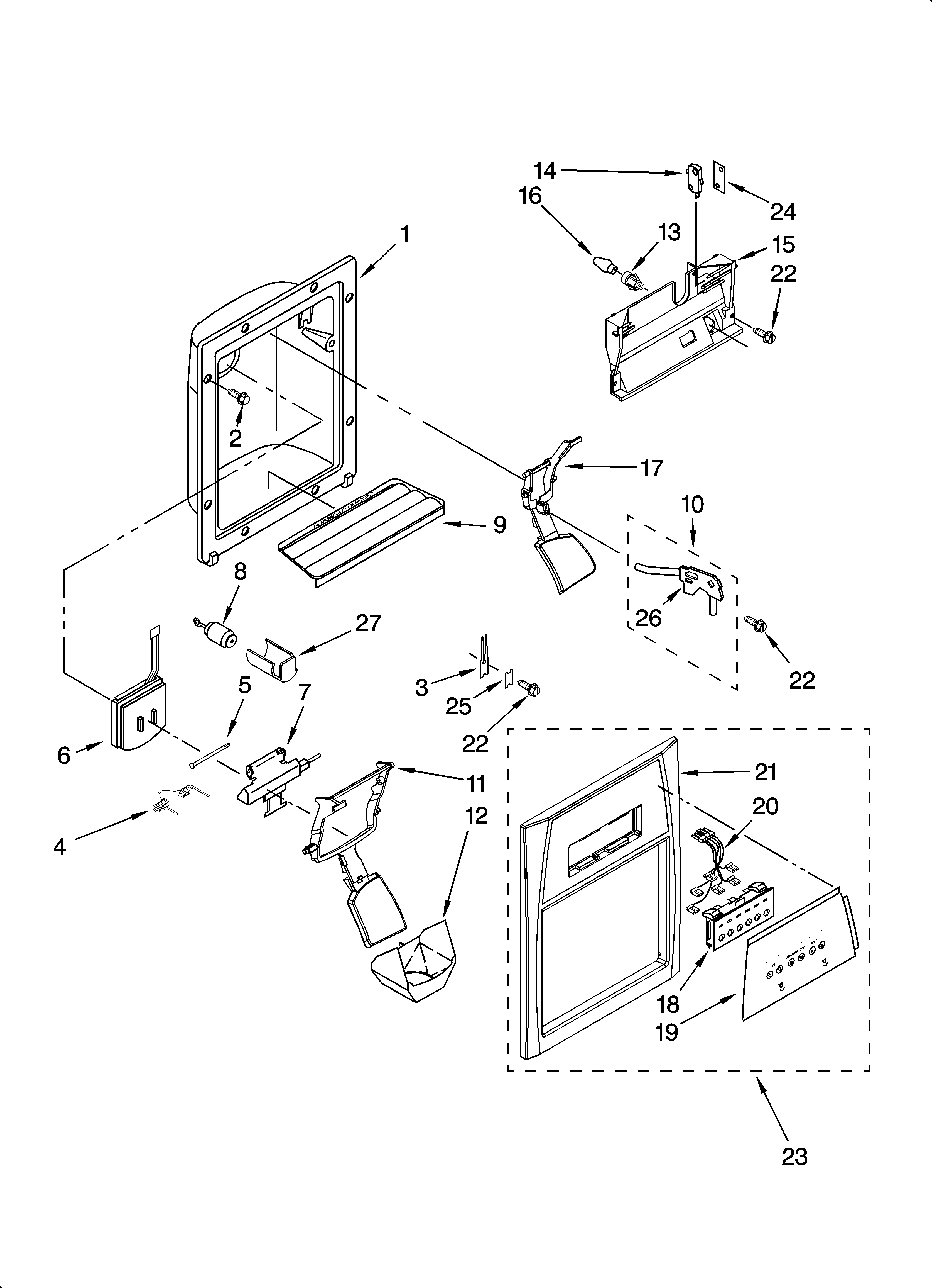 Whirlpool ED5VBEXTS00 dispenser front parts diagram