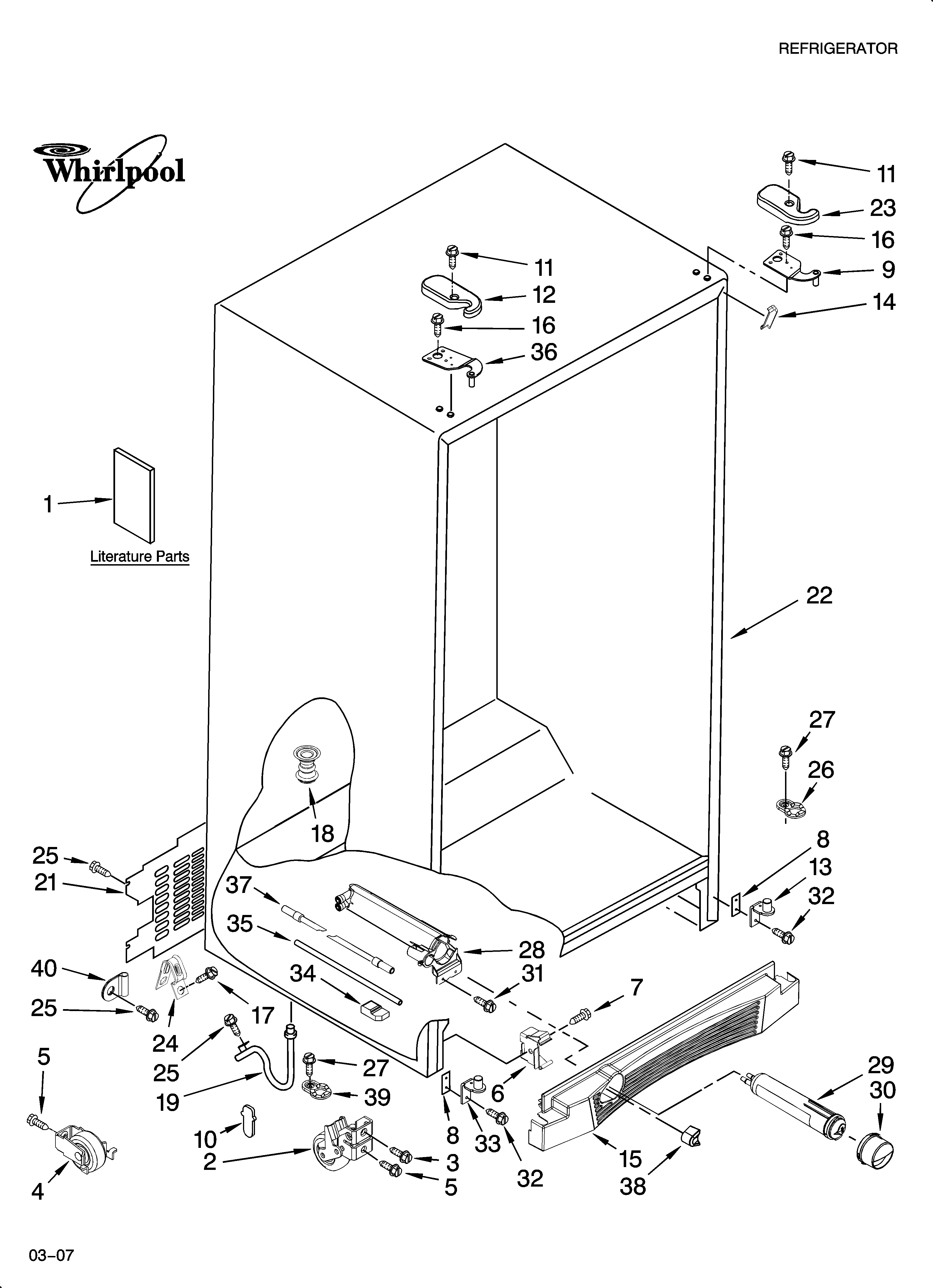Whirlpool GD5NVAXSB01 cabinet parts diagram