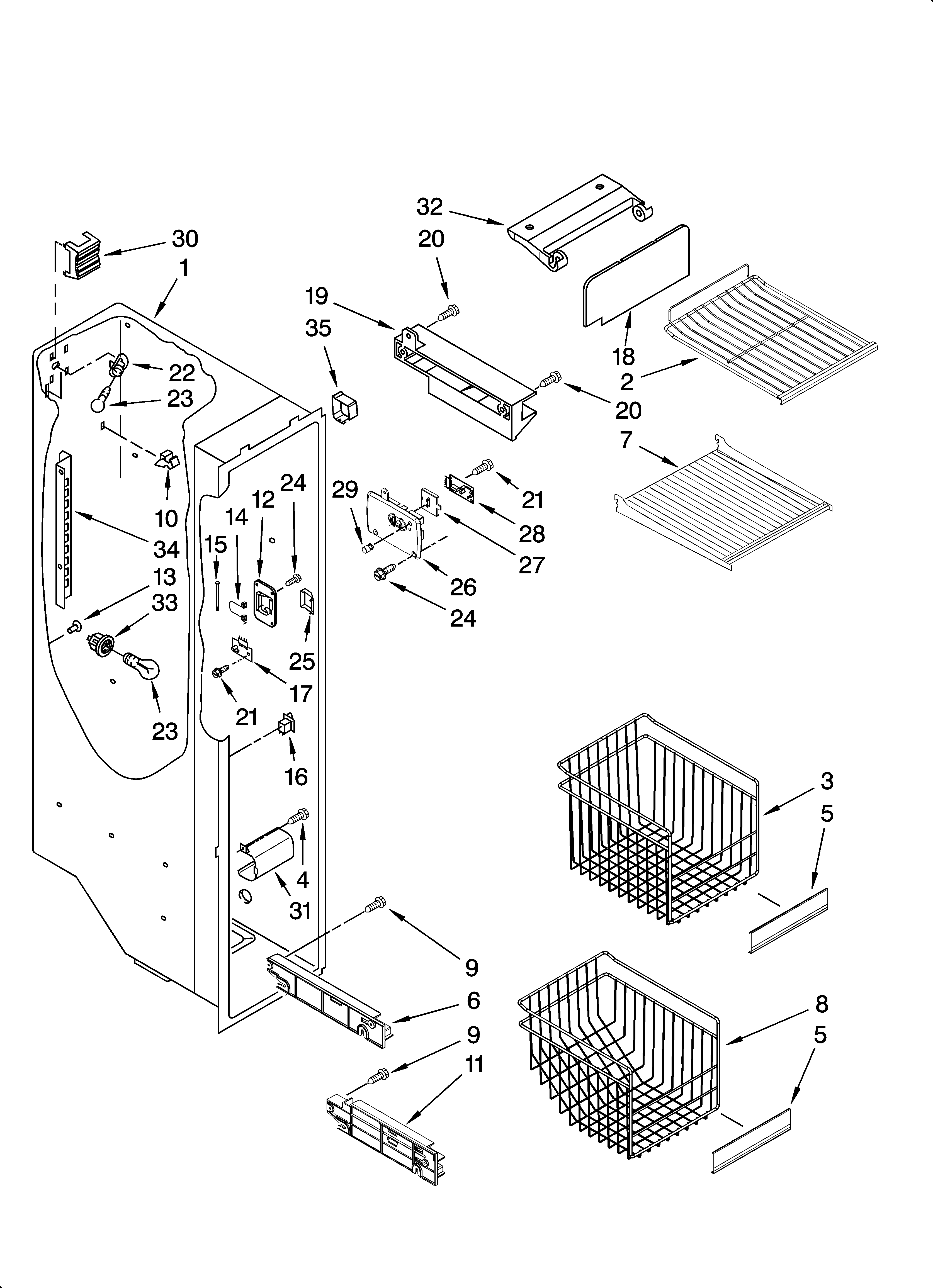Whirlpool GS6NVEXSL01 freezer liner parts diagram