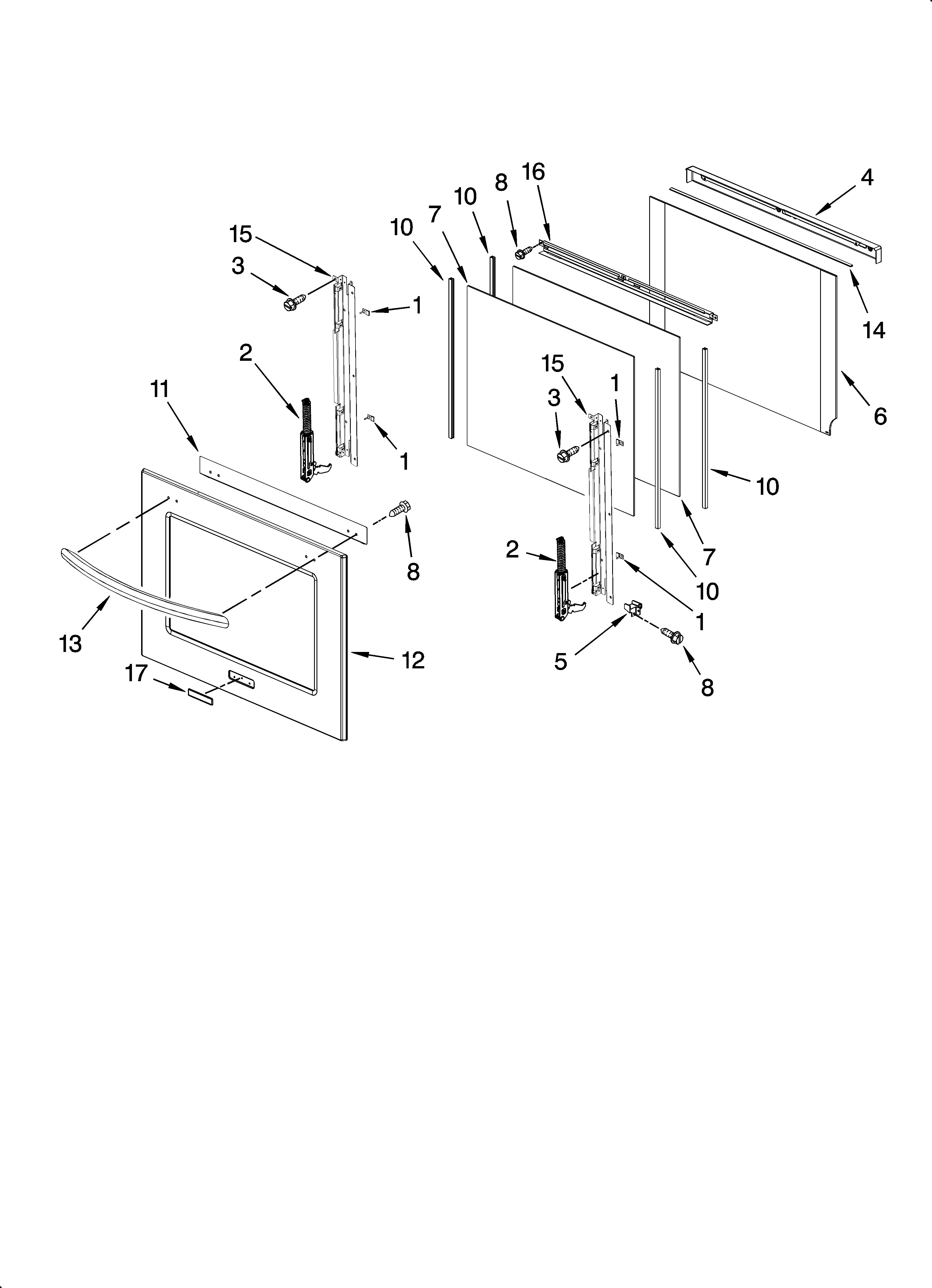 KitchenAid KEBK171SWH00 oven door parts diagram
