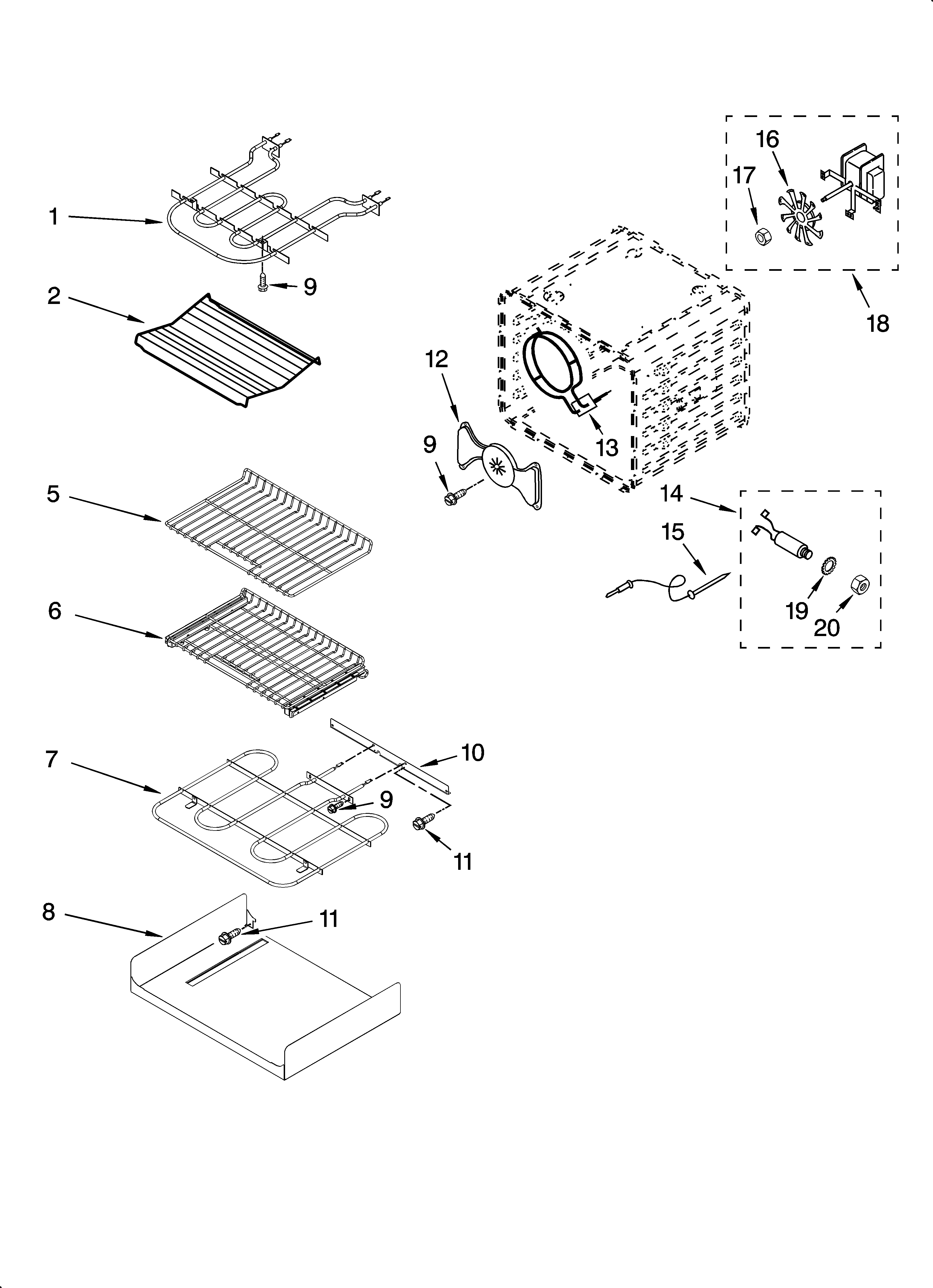 KitchenAid KEBS207SSS00 internal oven parts diagram