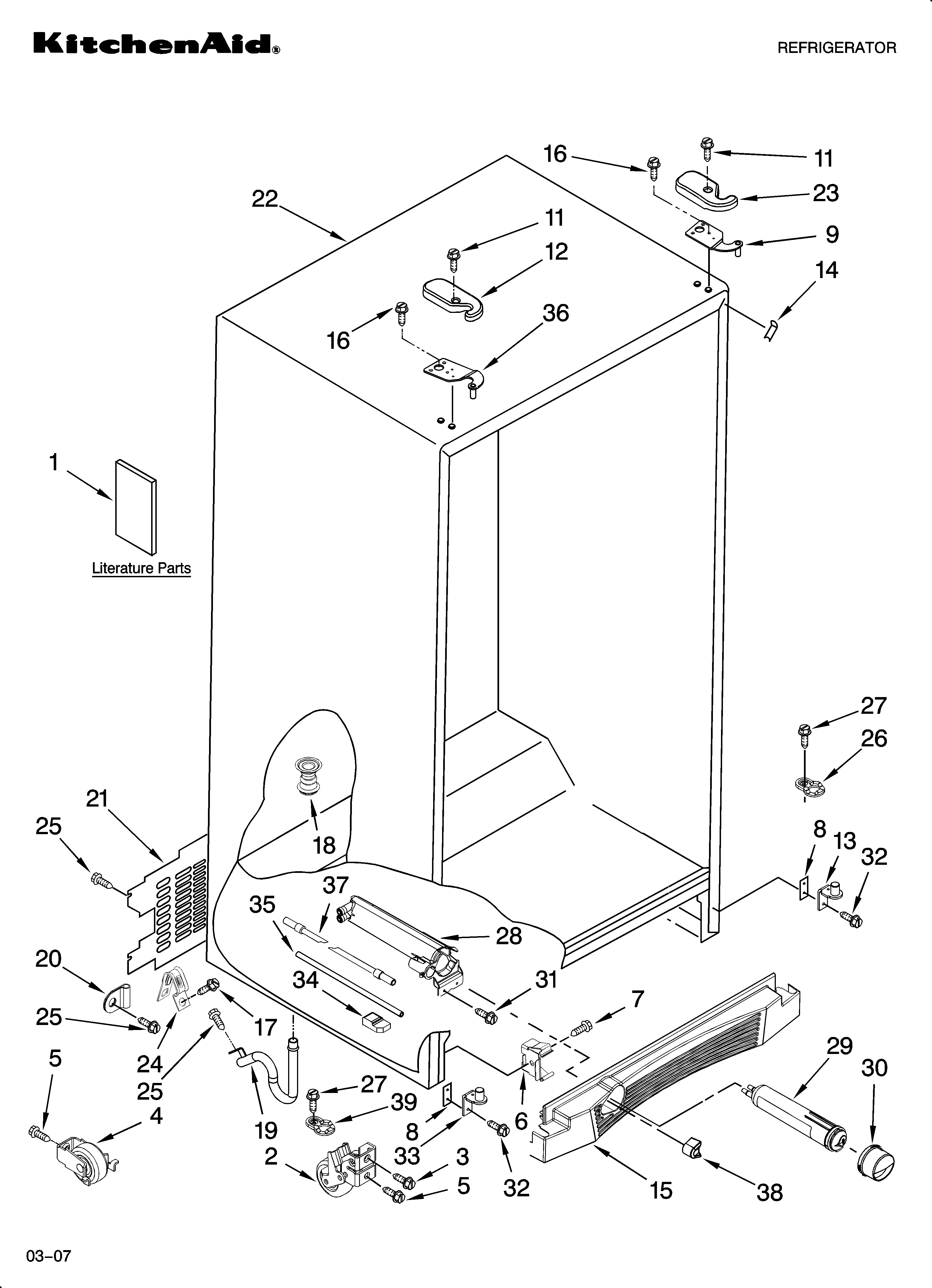 KitchenAid KSRS25CSBL02 cabinet parts diagram