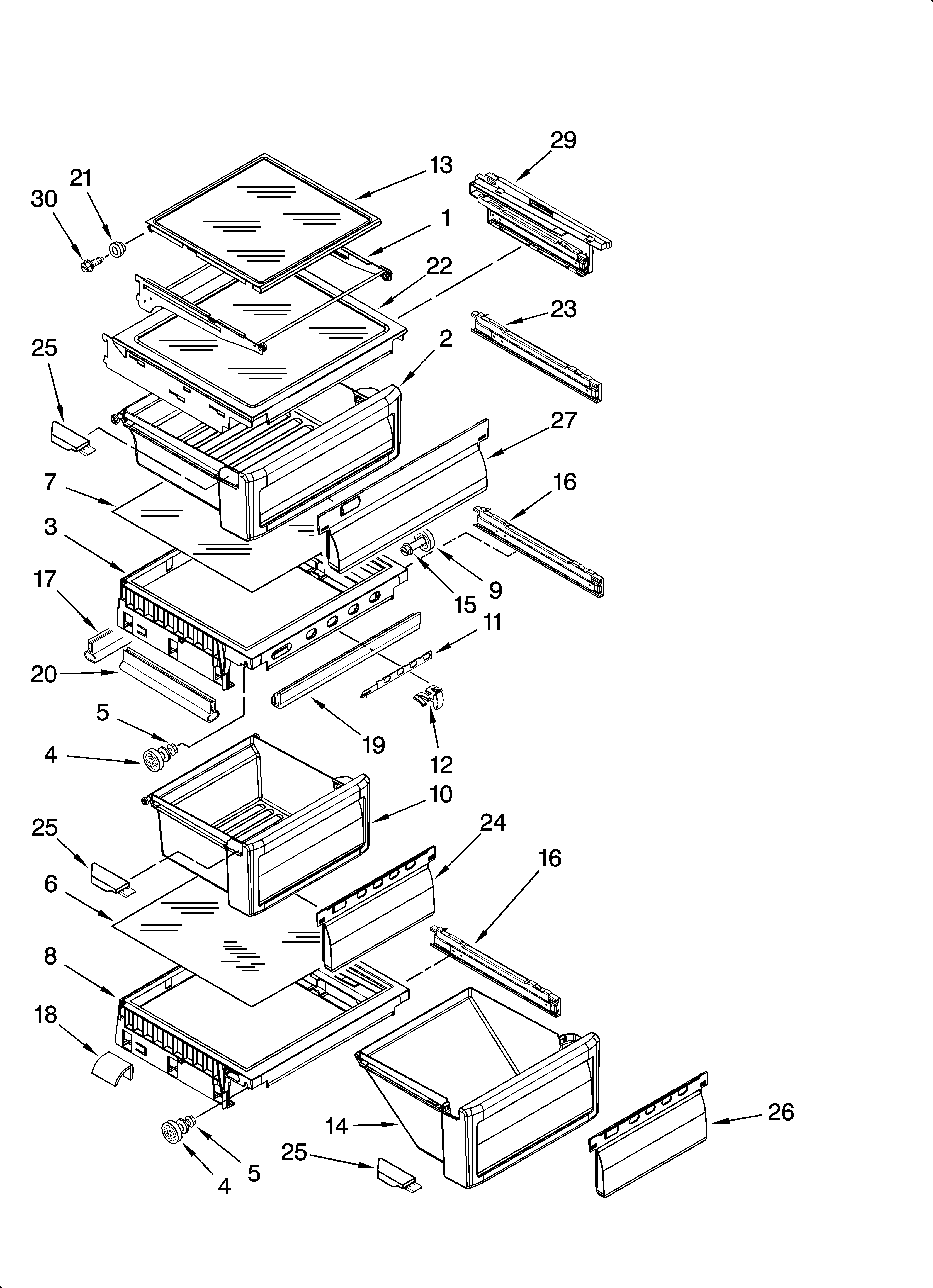 KitchenAid KSRS25CSBL02 refrigerator shelf parts diagram
