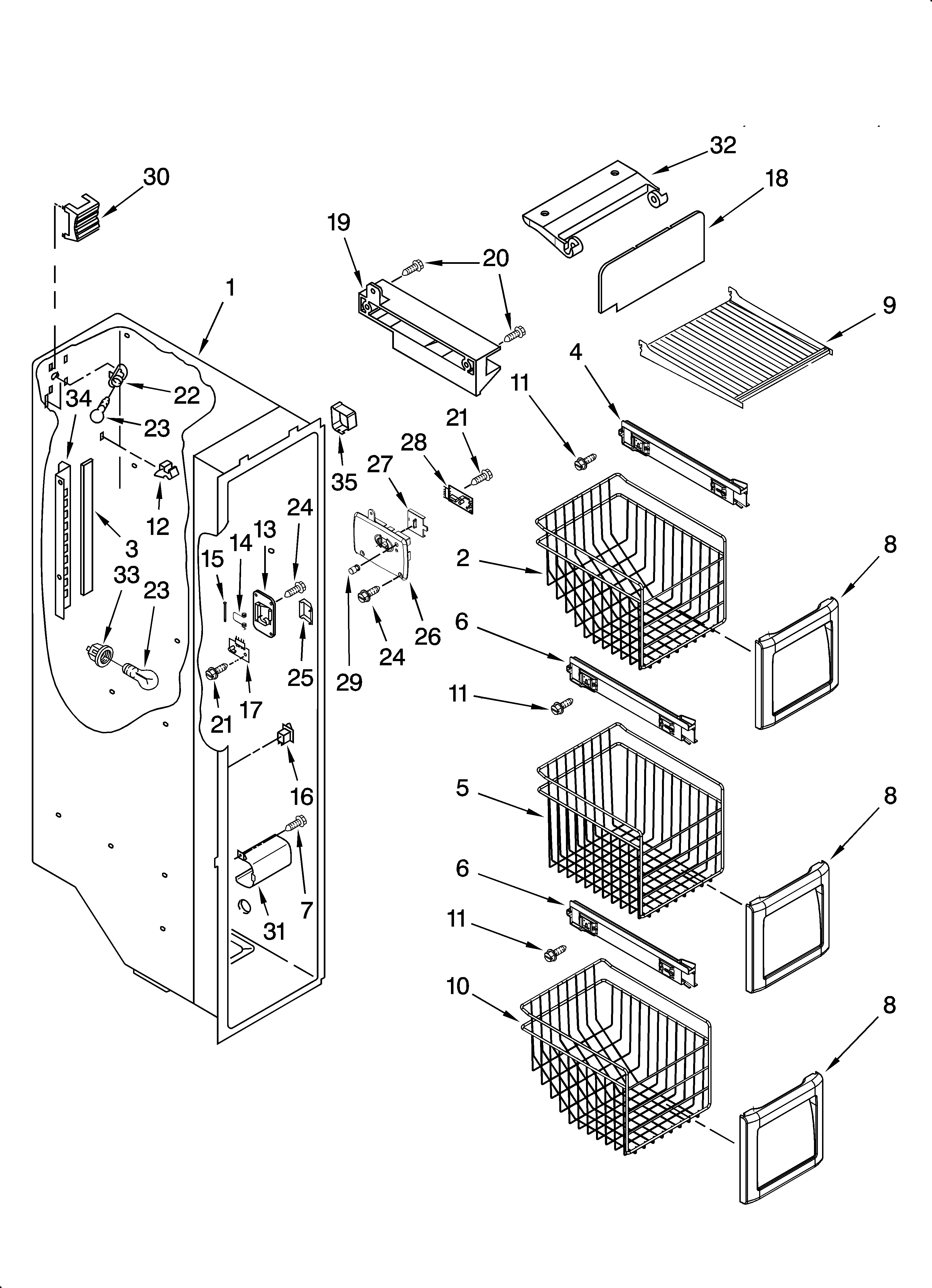 KitchenAid KSRS25CSBL02 freezer liner parts diagram