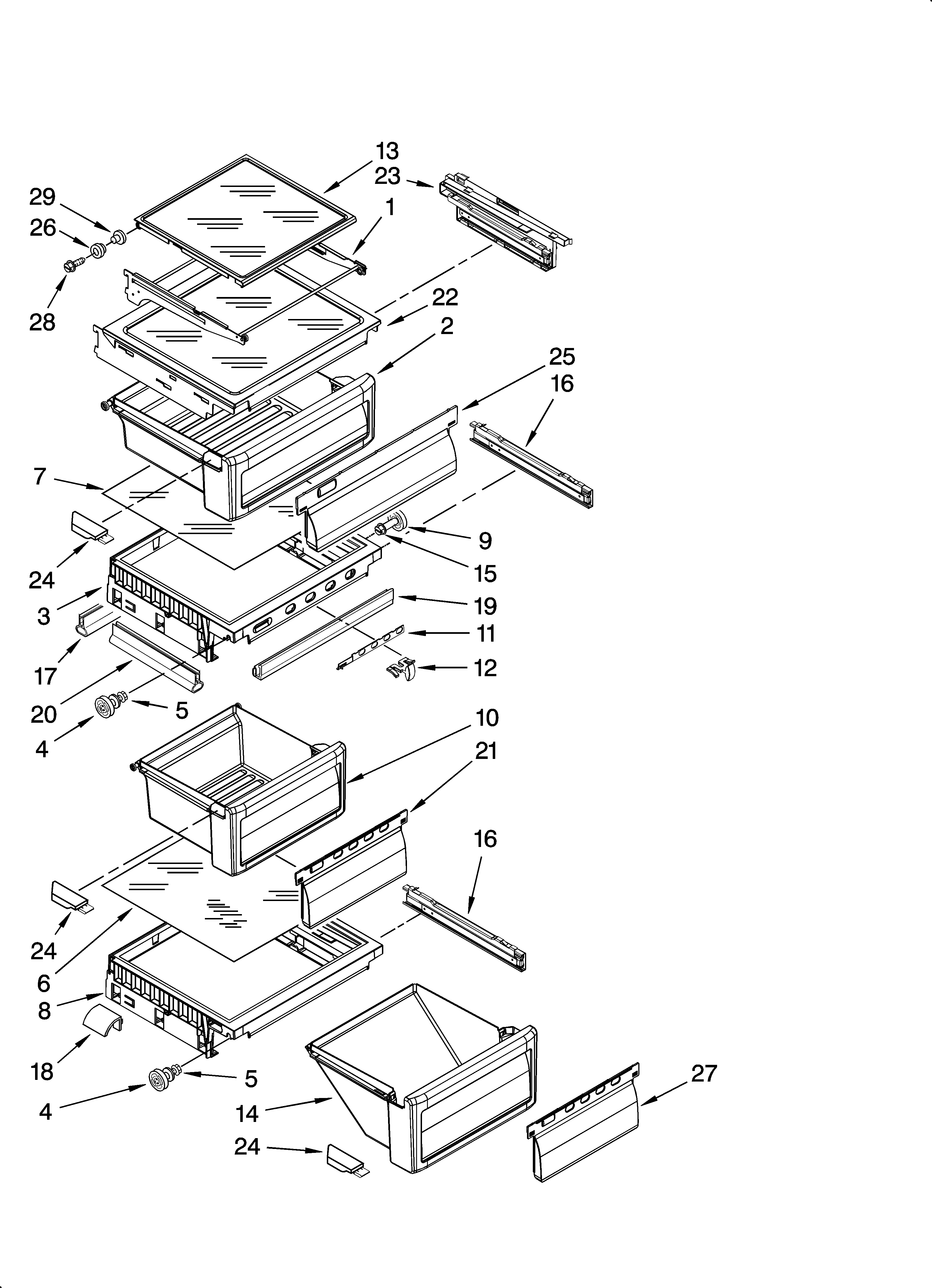 KitchenAid KSRS25FTSS01 refrigerator shelf parts diagram