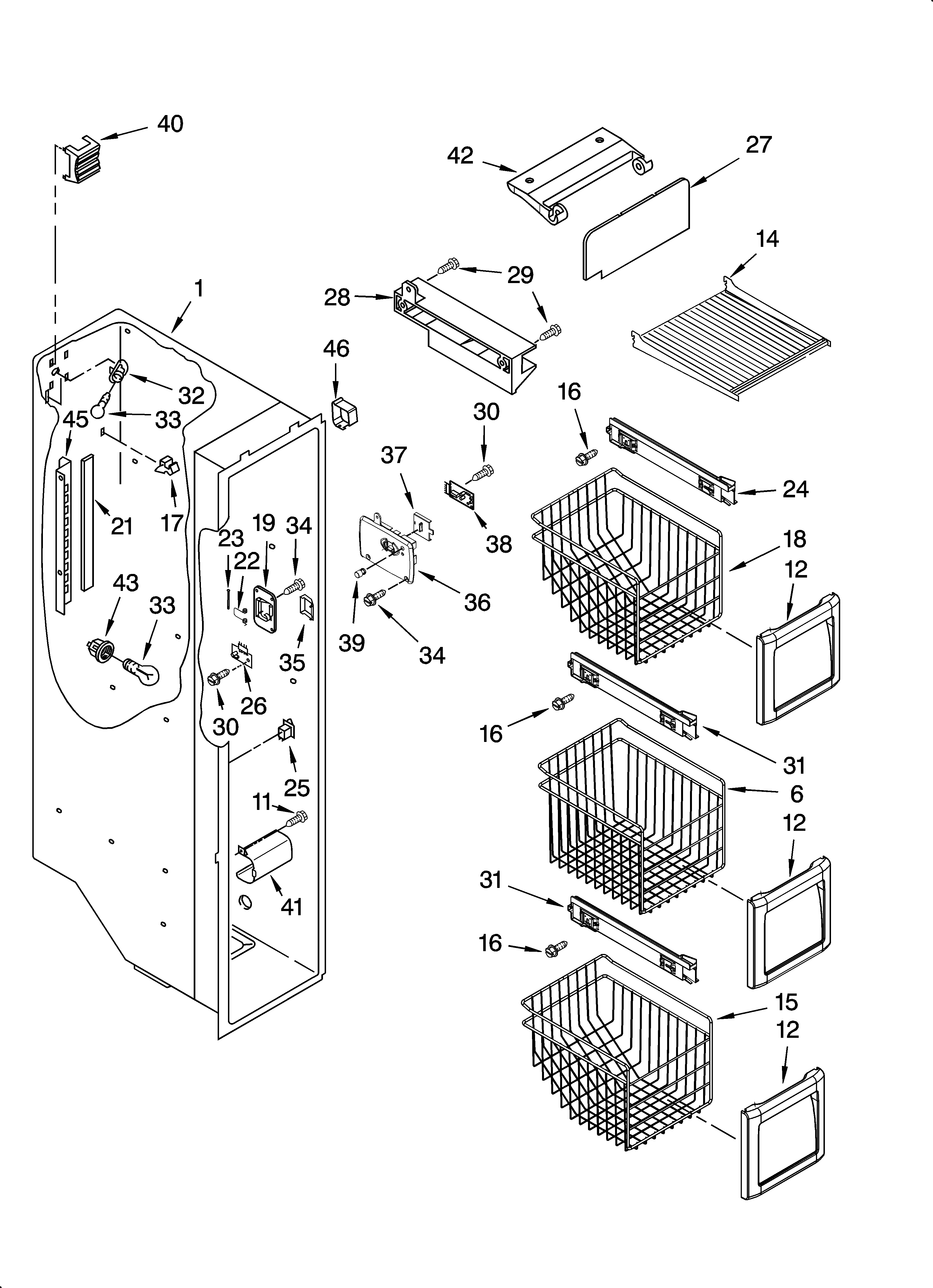 KitchenAid KSRS25FTSS01 freezer liner parts diagram