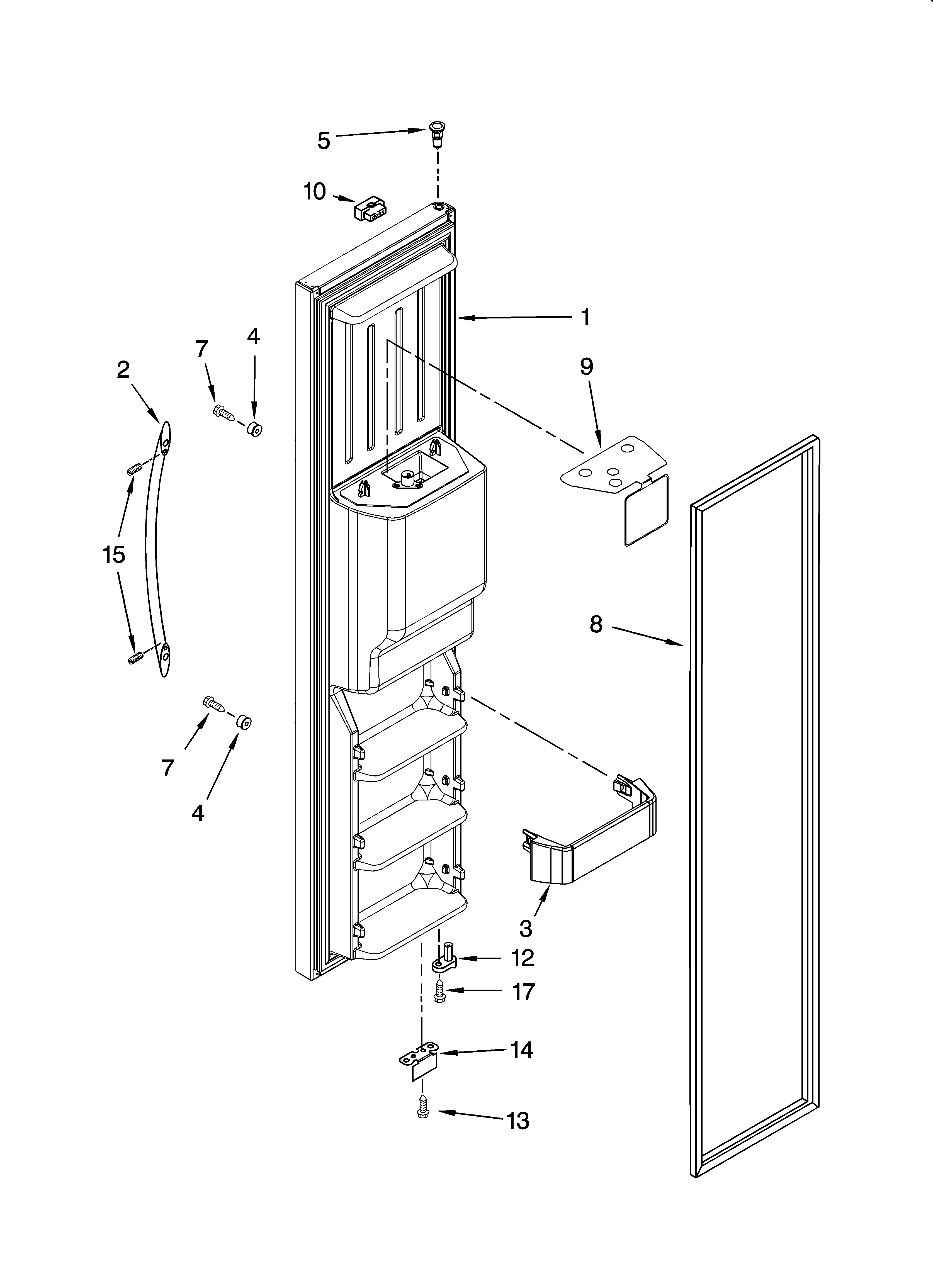KitchenAid KSRS25FTSS01 freezer door parts diagram