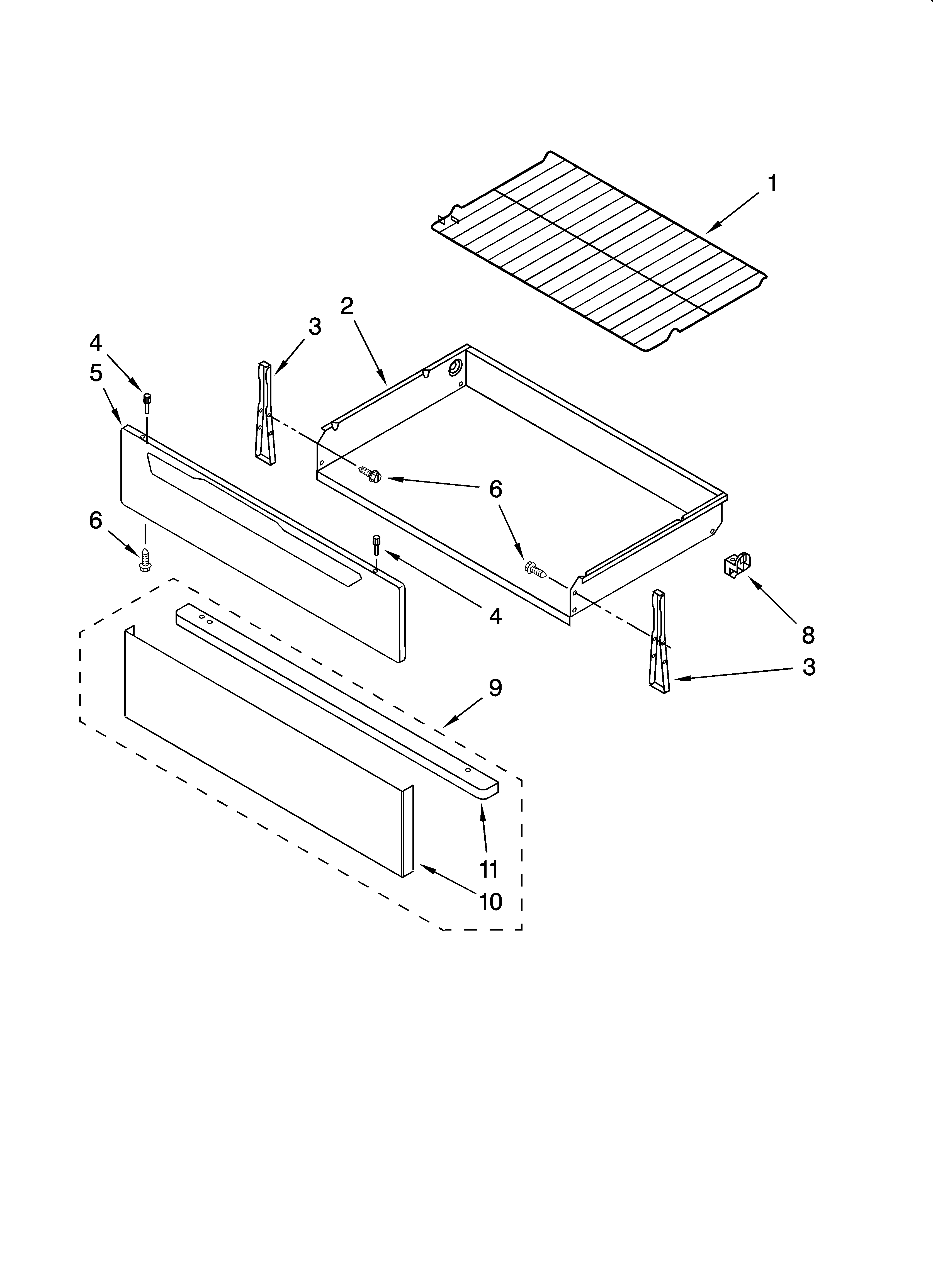 Whirlpool RF265LXTQ0 drawer & broiler parts diagram
