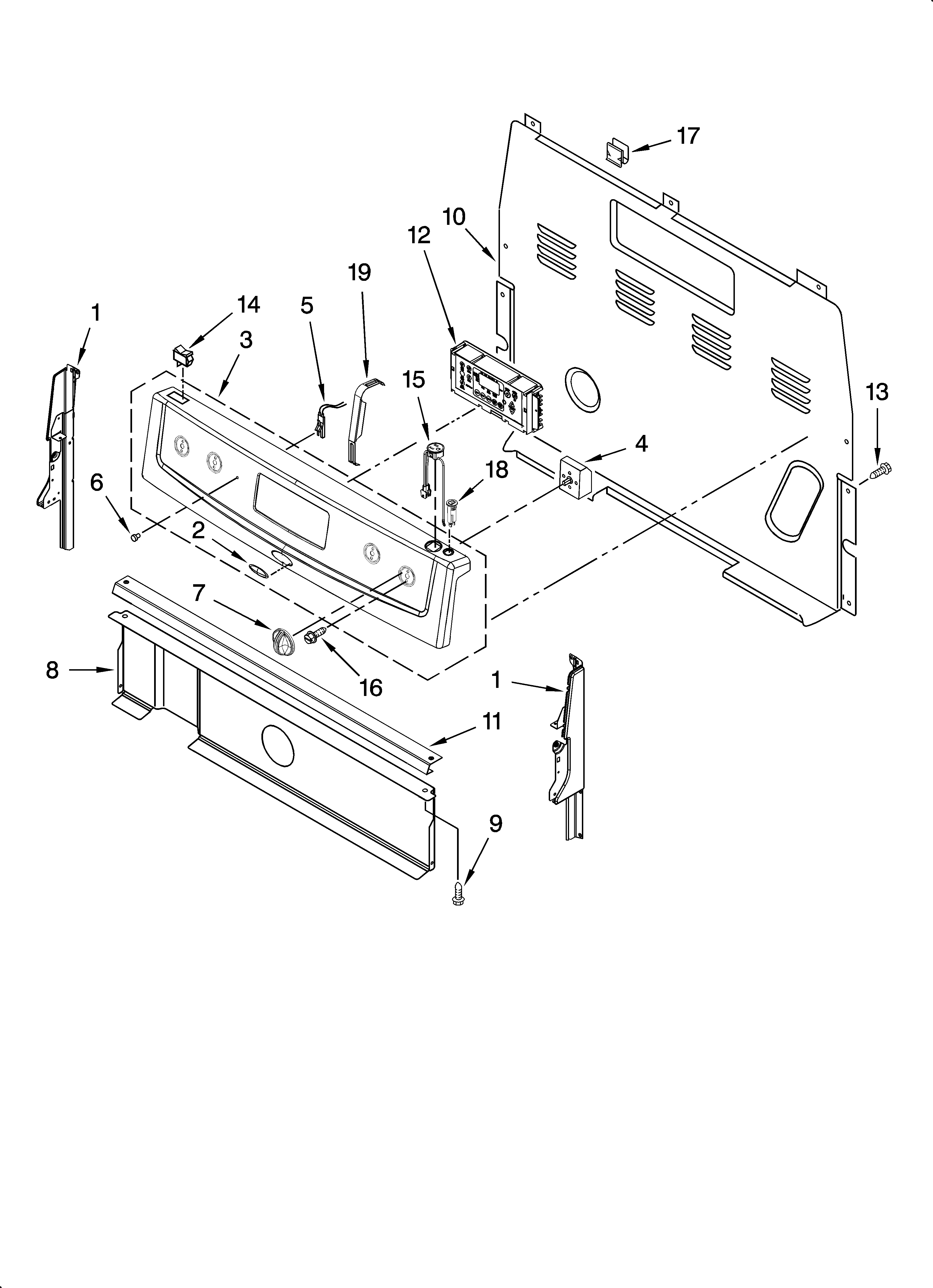 Whirlpool WERC4101SB1 control panel parts diagram