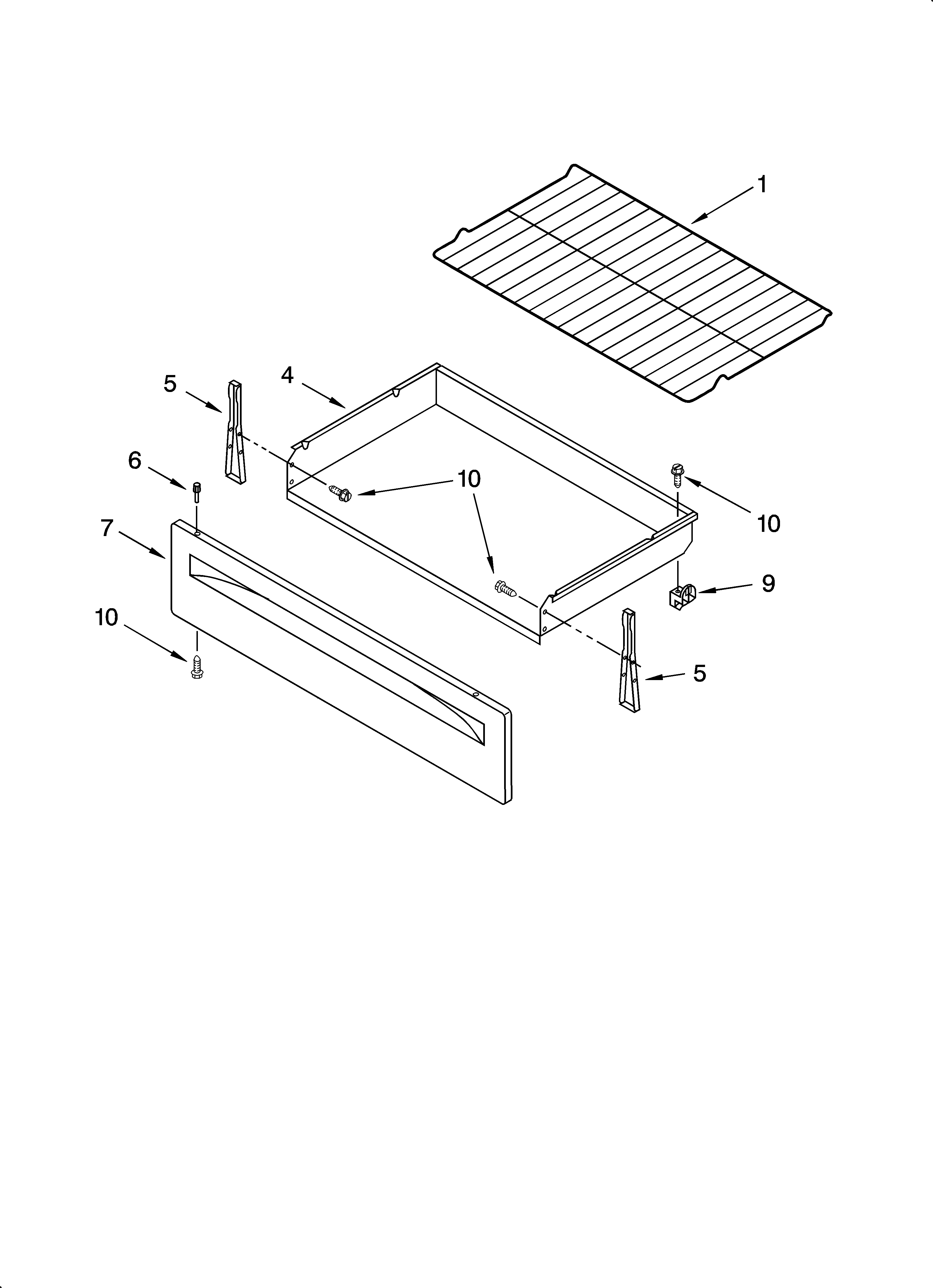 Whirlpool WERC4101SB1 drawer & broiler parts diagram
