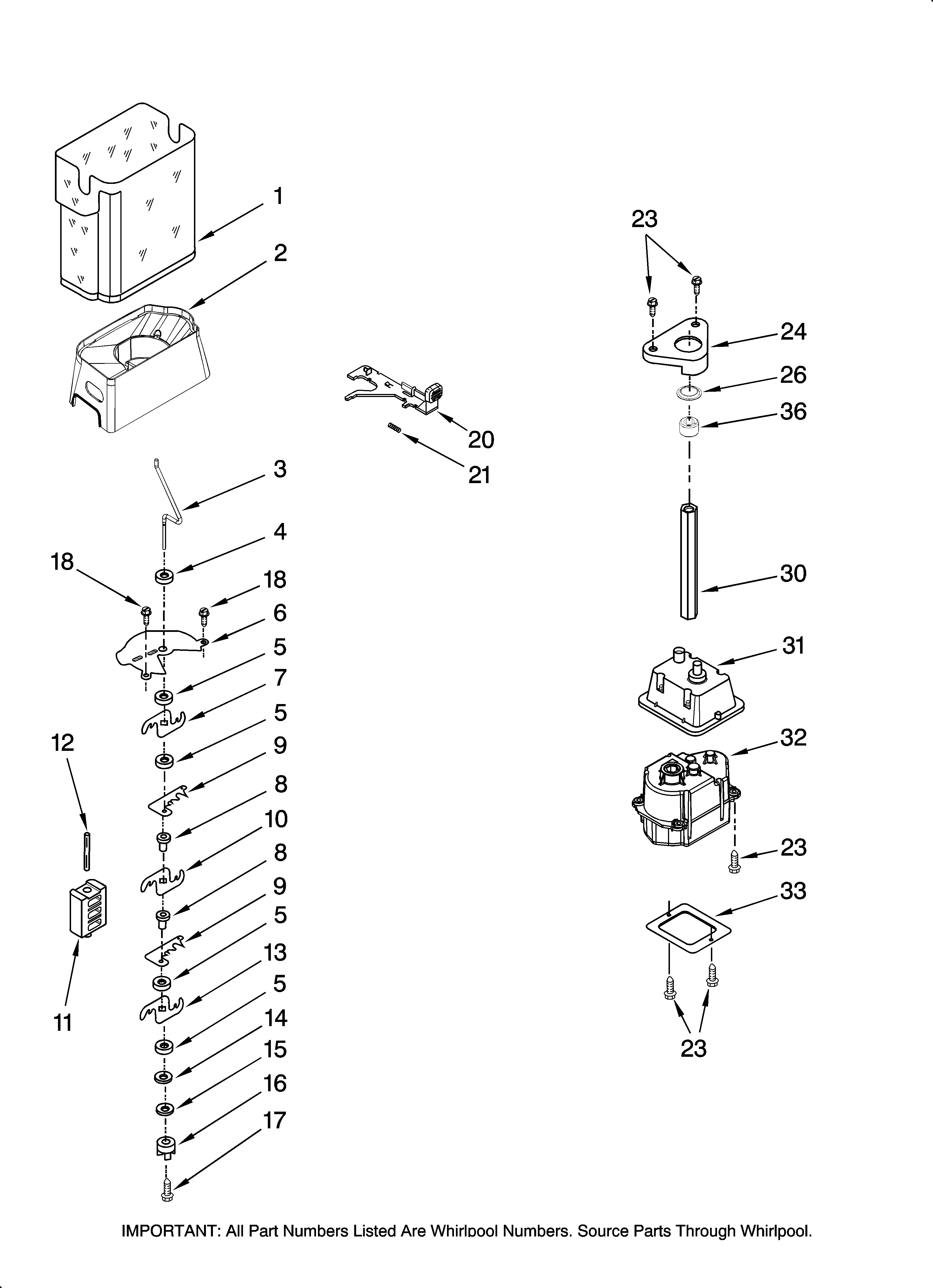 Maytag MSD2258KGB00 motor and ice container parts diagram