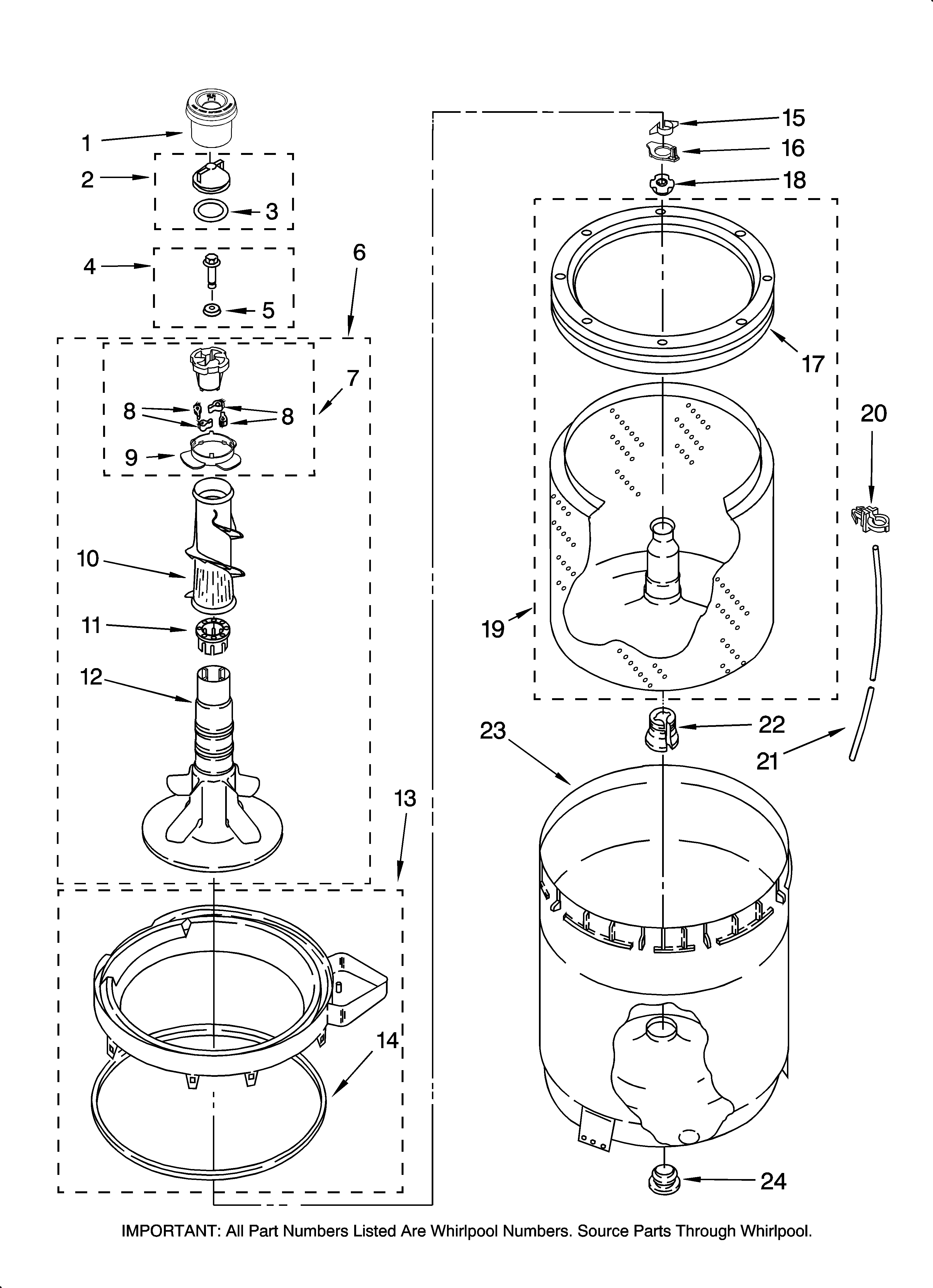 Maytag MTW5830TW0 agitator, basket and tub parts diagram