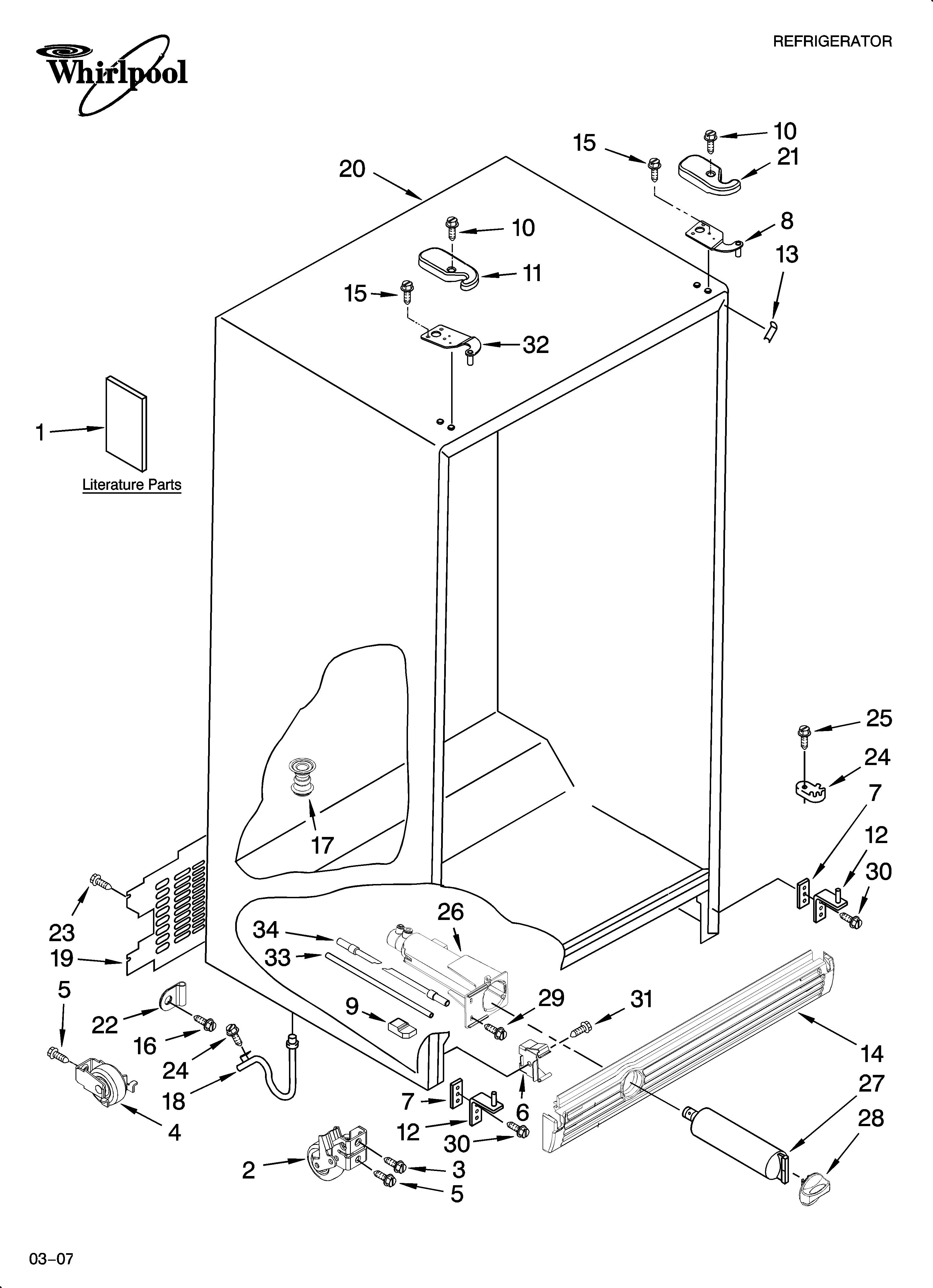 Whirlpool 7GS6SHEXMS03 cabinet parts diagram