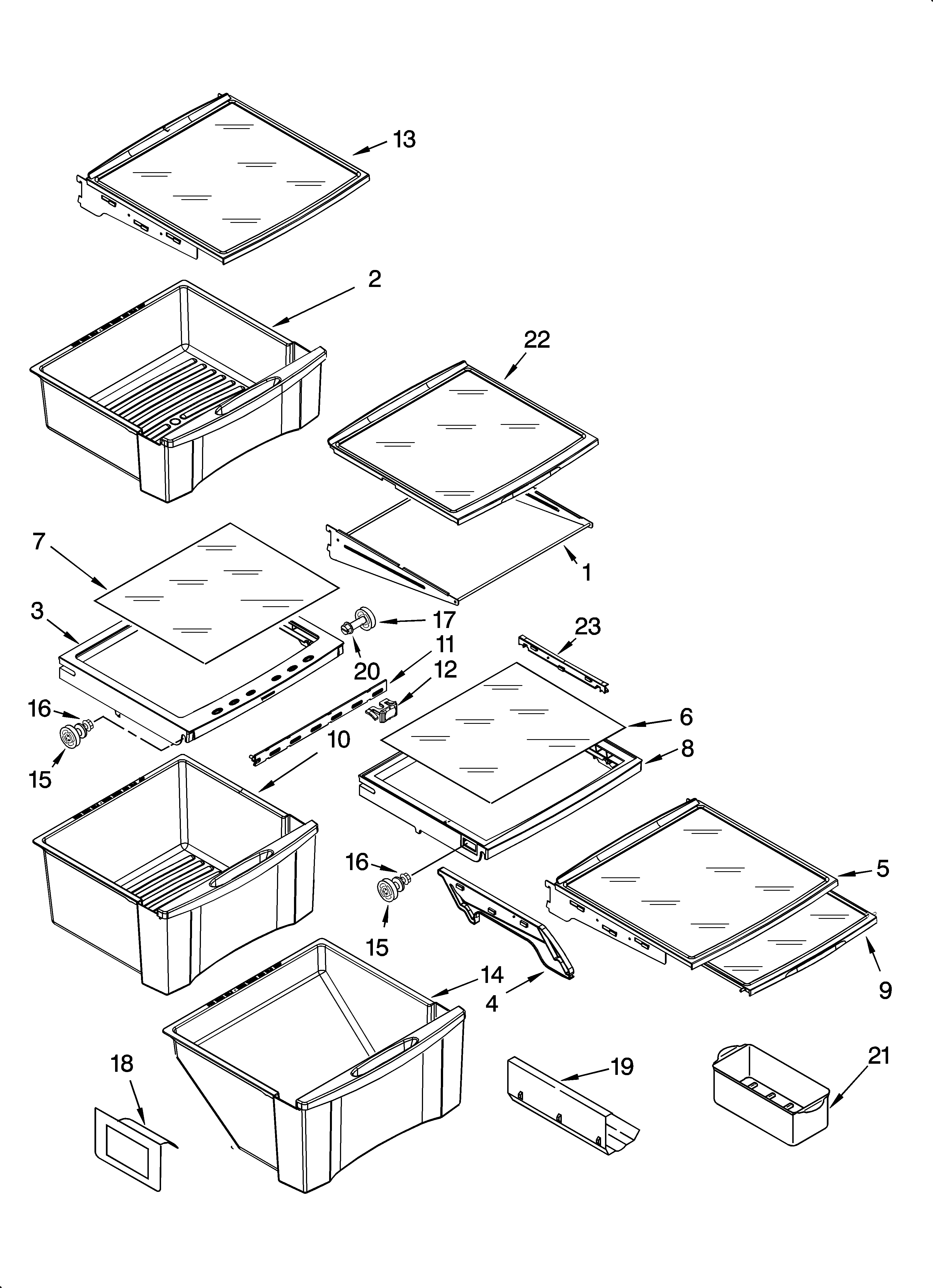 Whirlpool 7GS6SHEXMS03 refrigerator shelf parts diagram