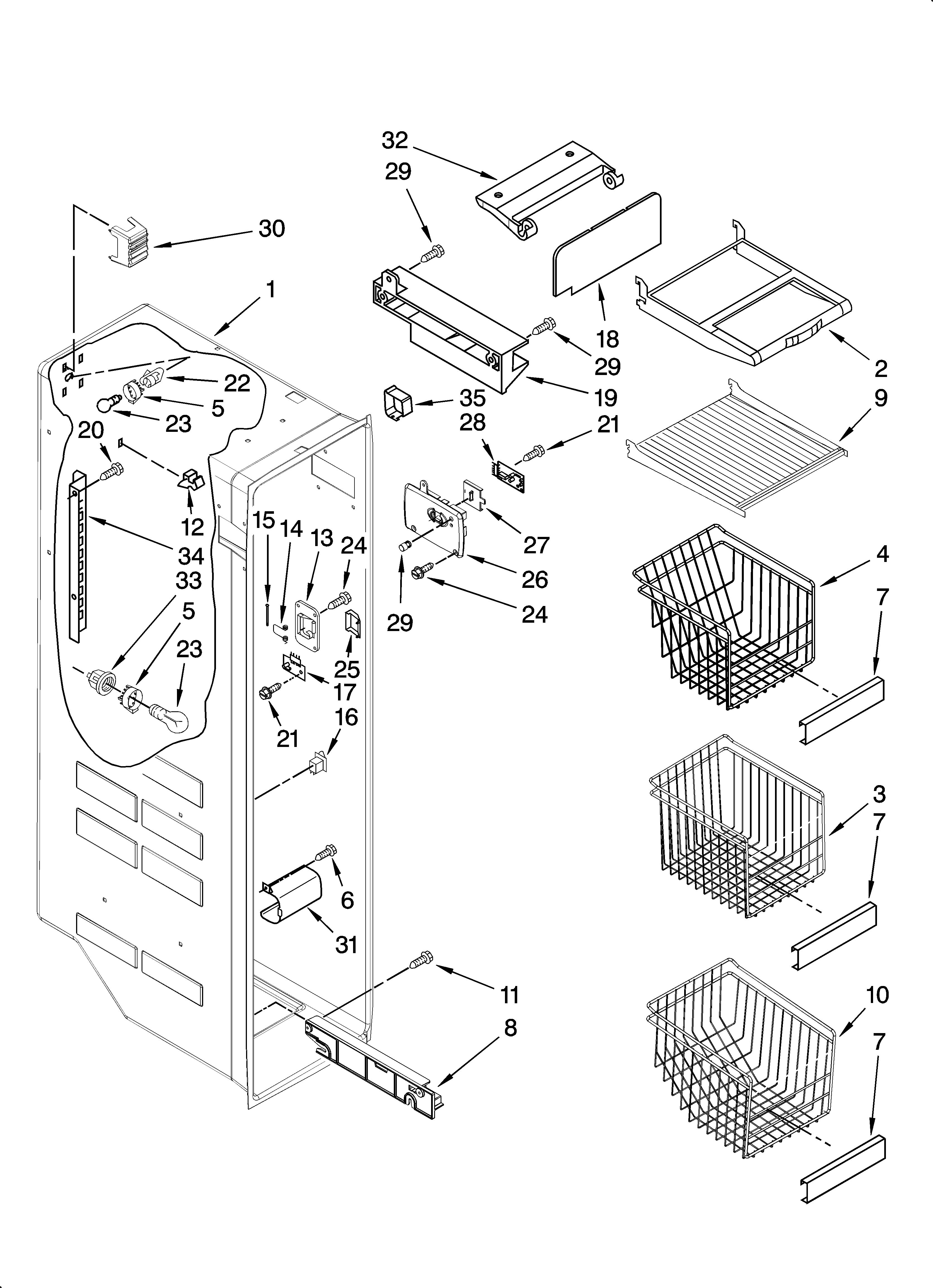 Whirlpool 7GS6SHEXMS03 freezer liner parts diagram