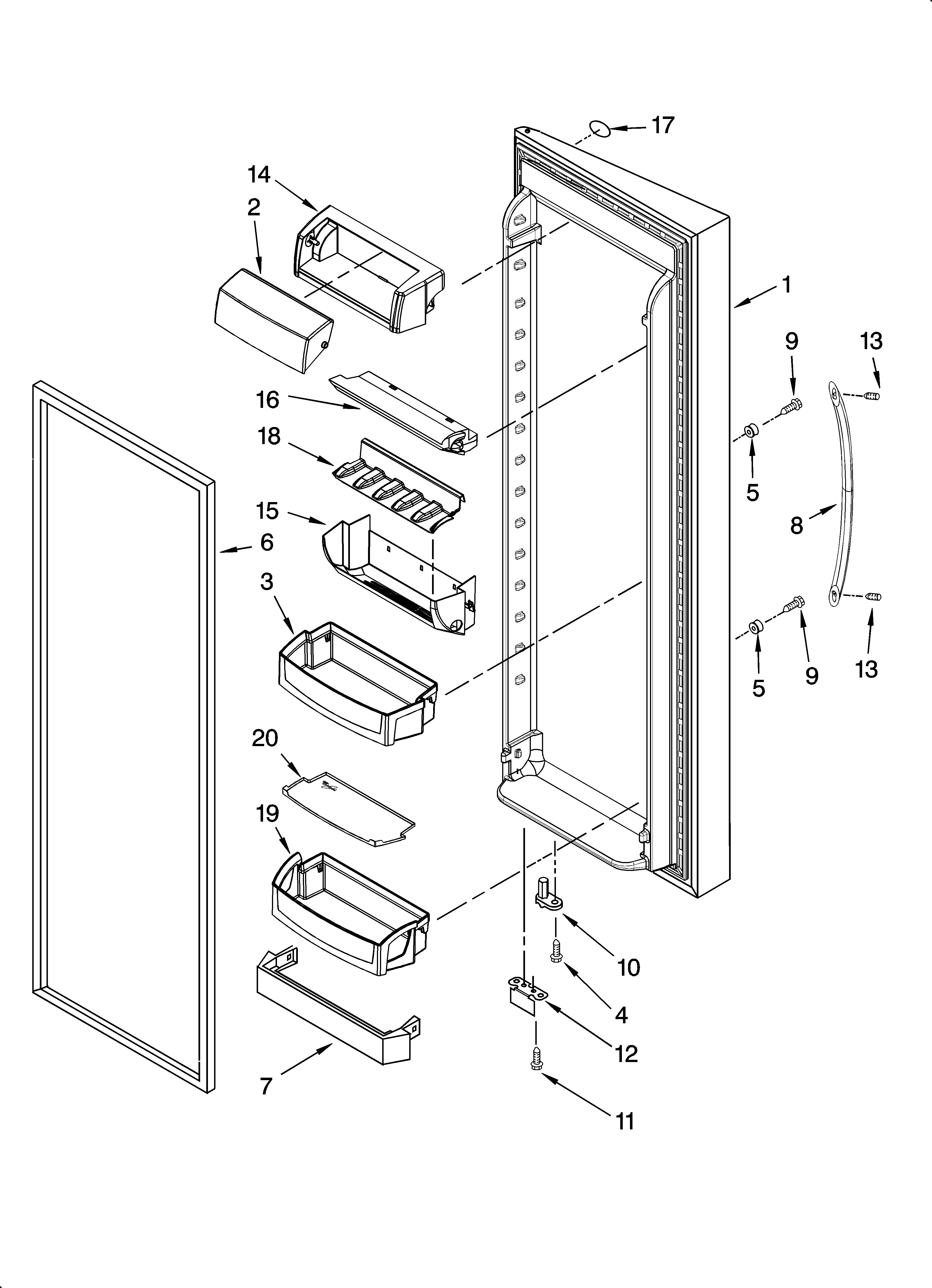 Whirlpool 7GS6SHEXMS03 refrigerator door parts diagram