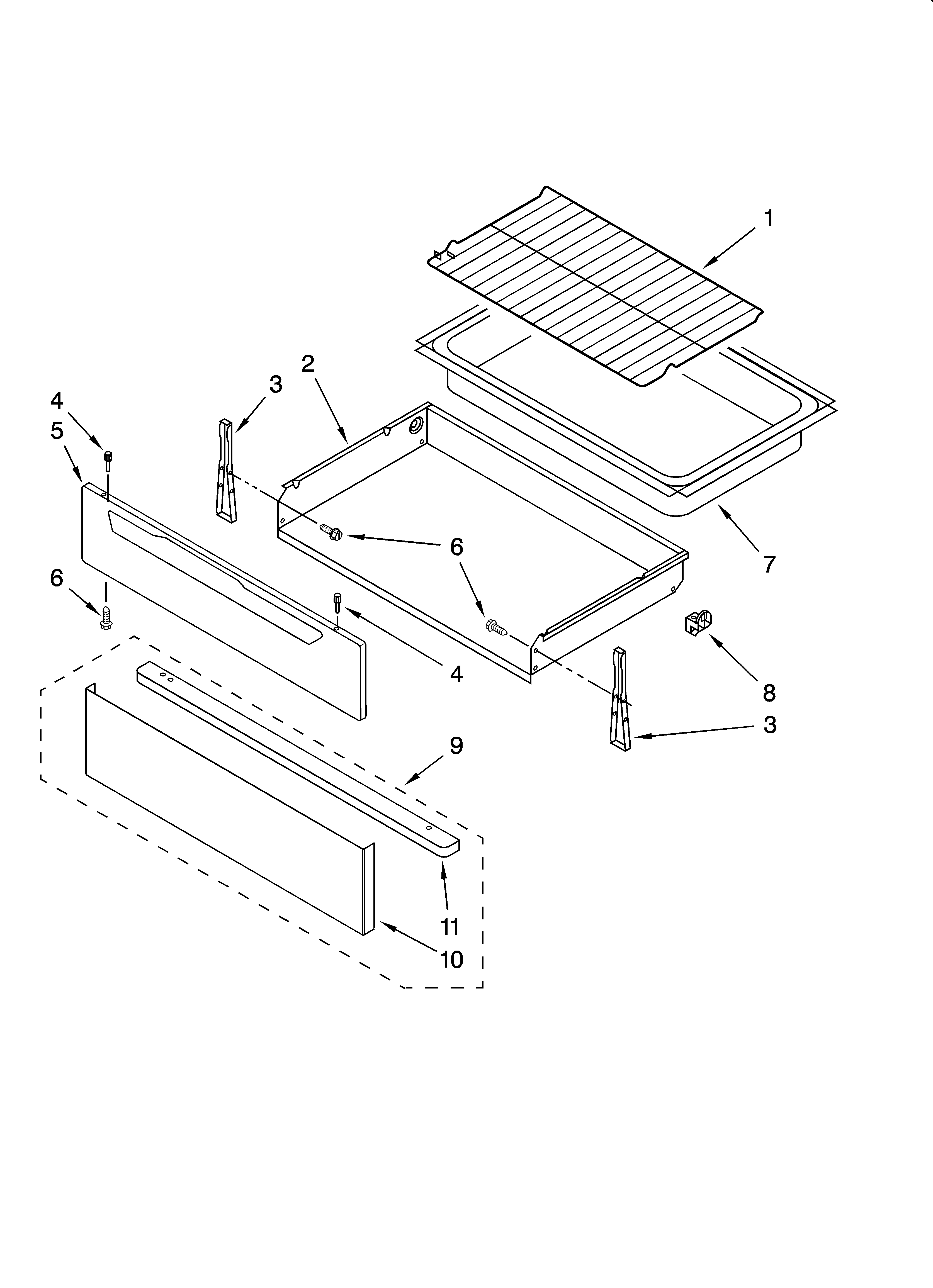 Whirlpool RF462LXSS2 drawer & broiler parts diagram
