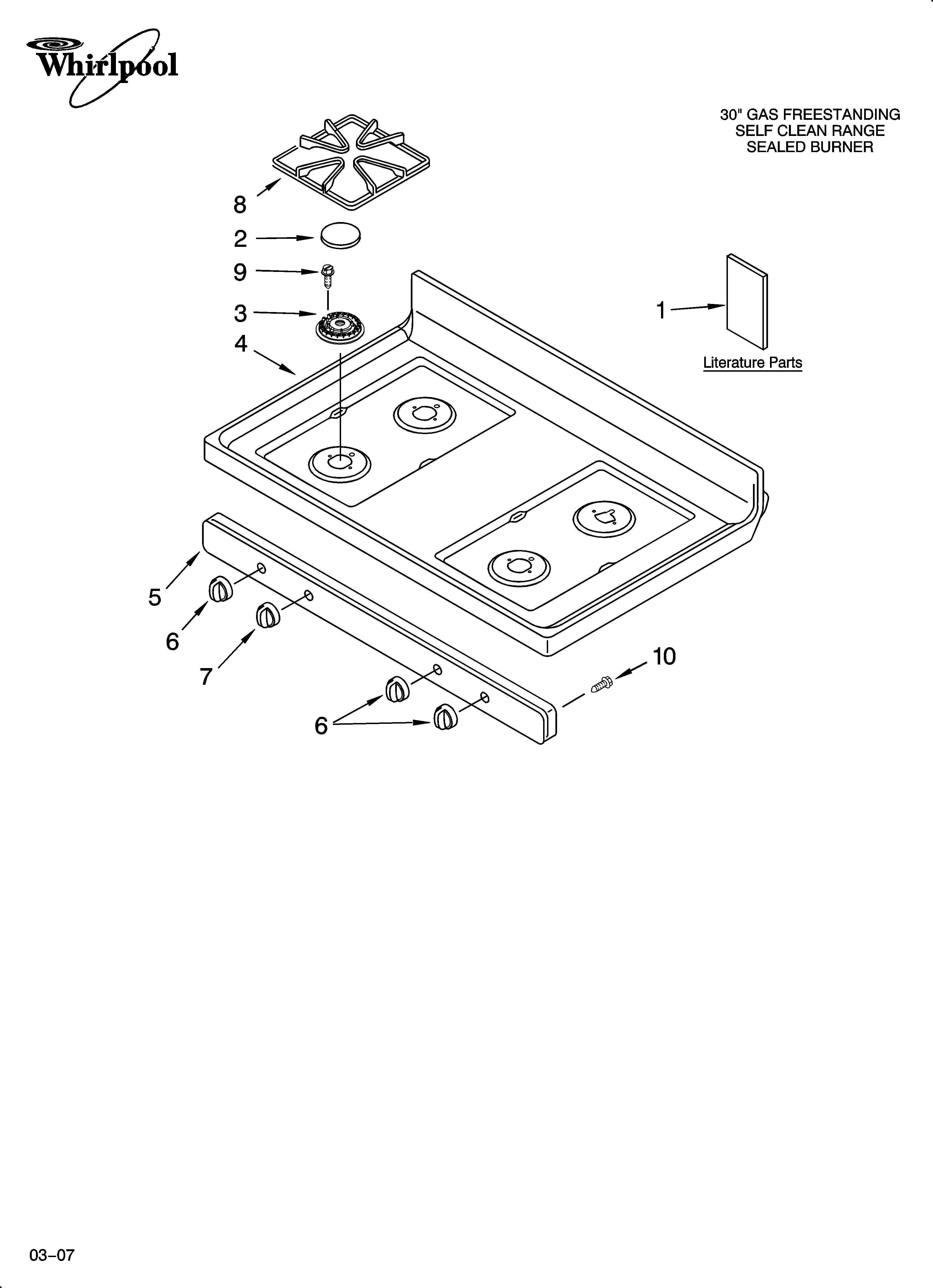 Whirlpool SF265LXTB0 cooktop parts diagram