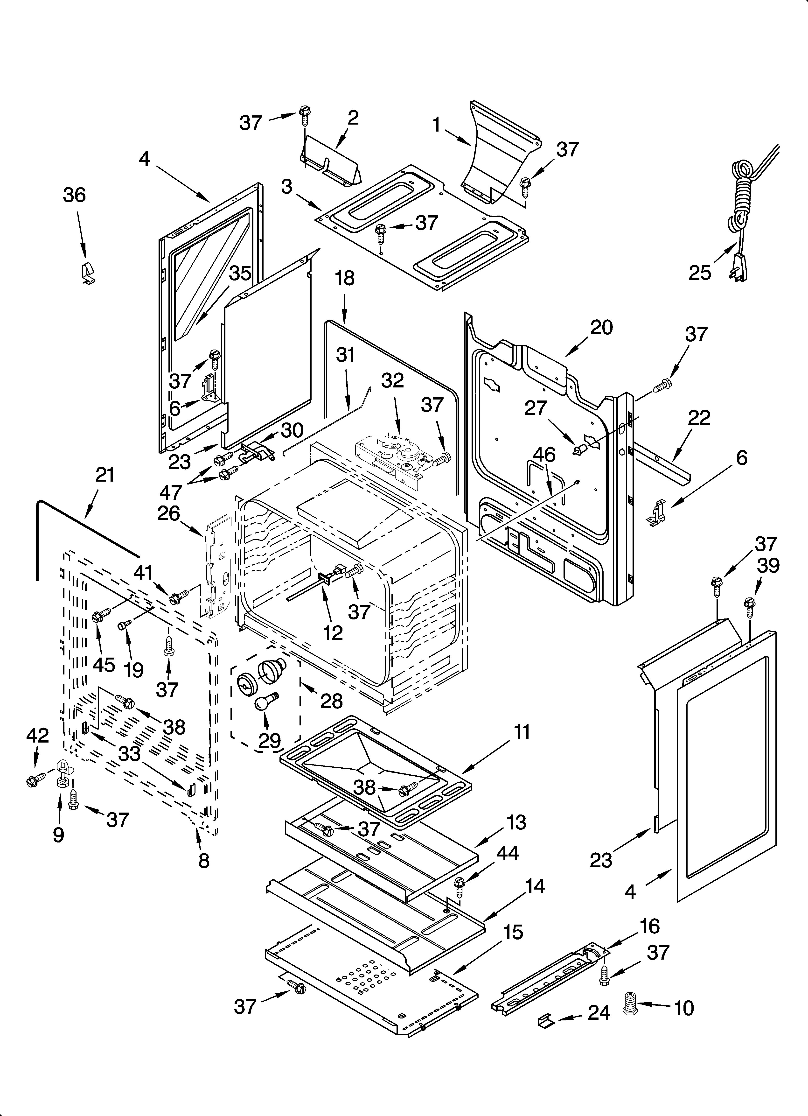Whirlpool SF265LXTB0 chassis parts diagram
