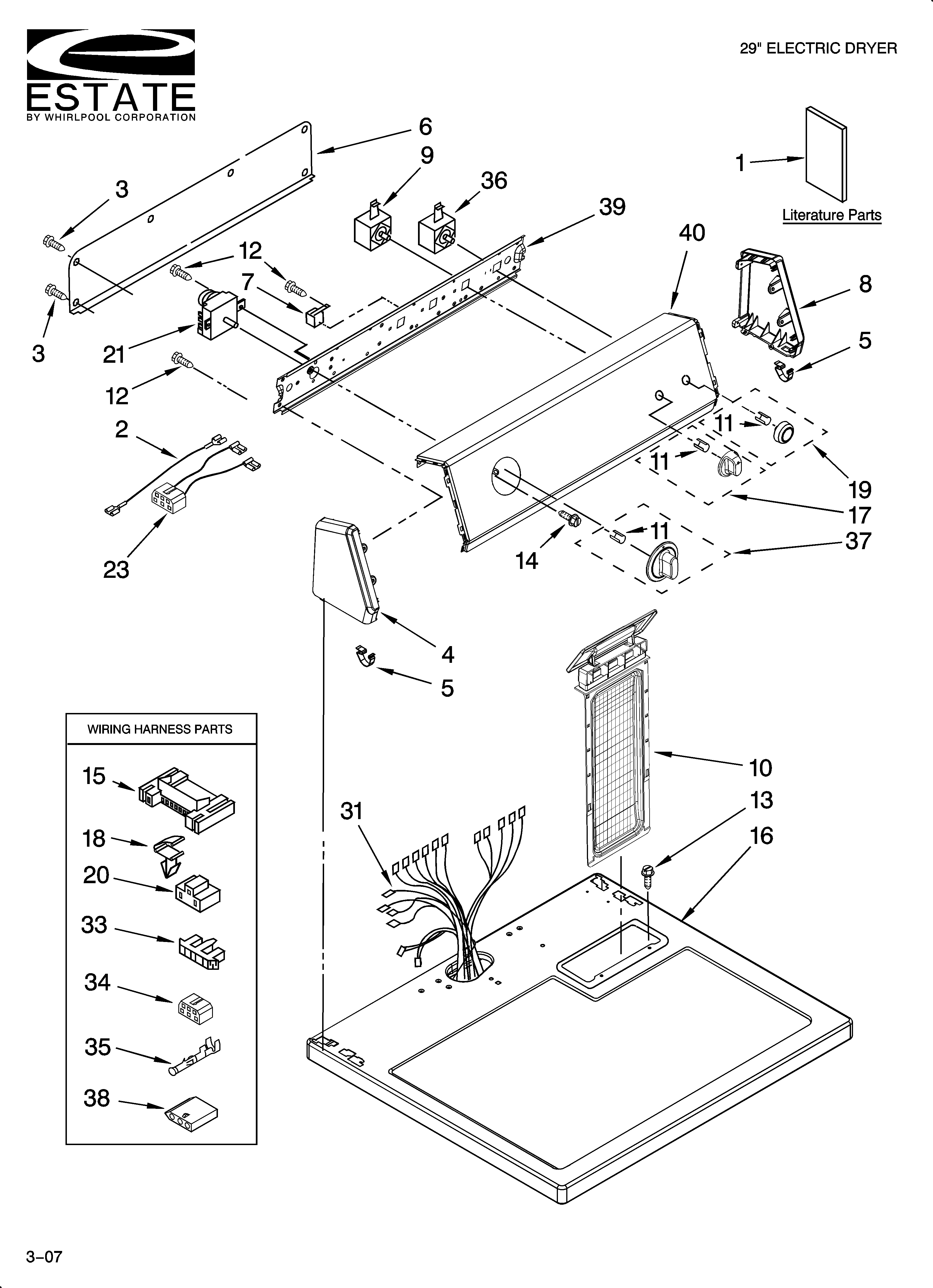 Estate YEED4400TQ0 top and console parts diagram