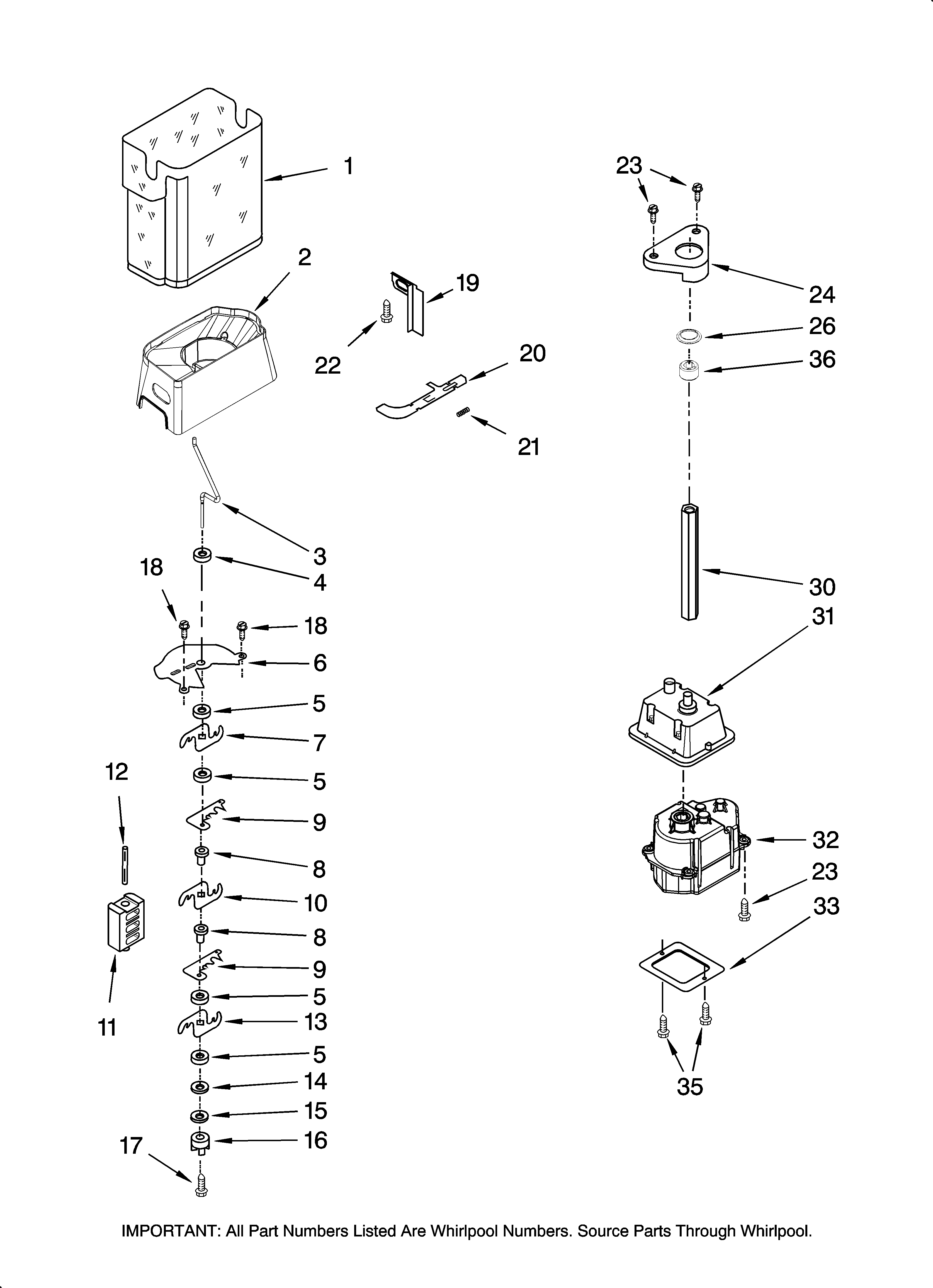 Maytag MSD2669KEB00 motor and ice container parts diagram