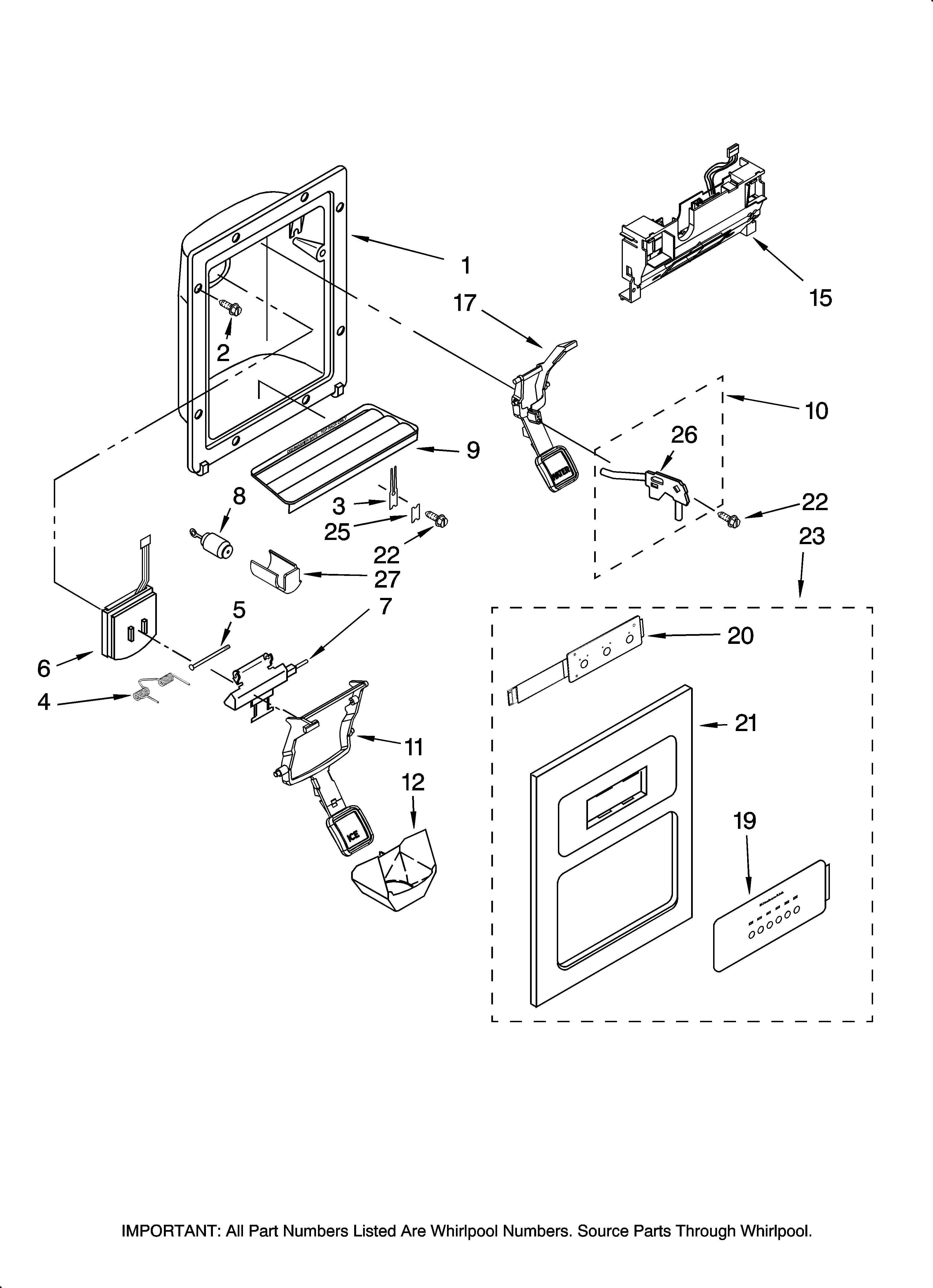 Maytag MSD2669KEB00 dispenser front parts diagram