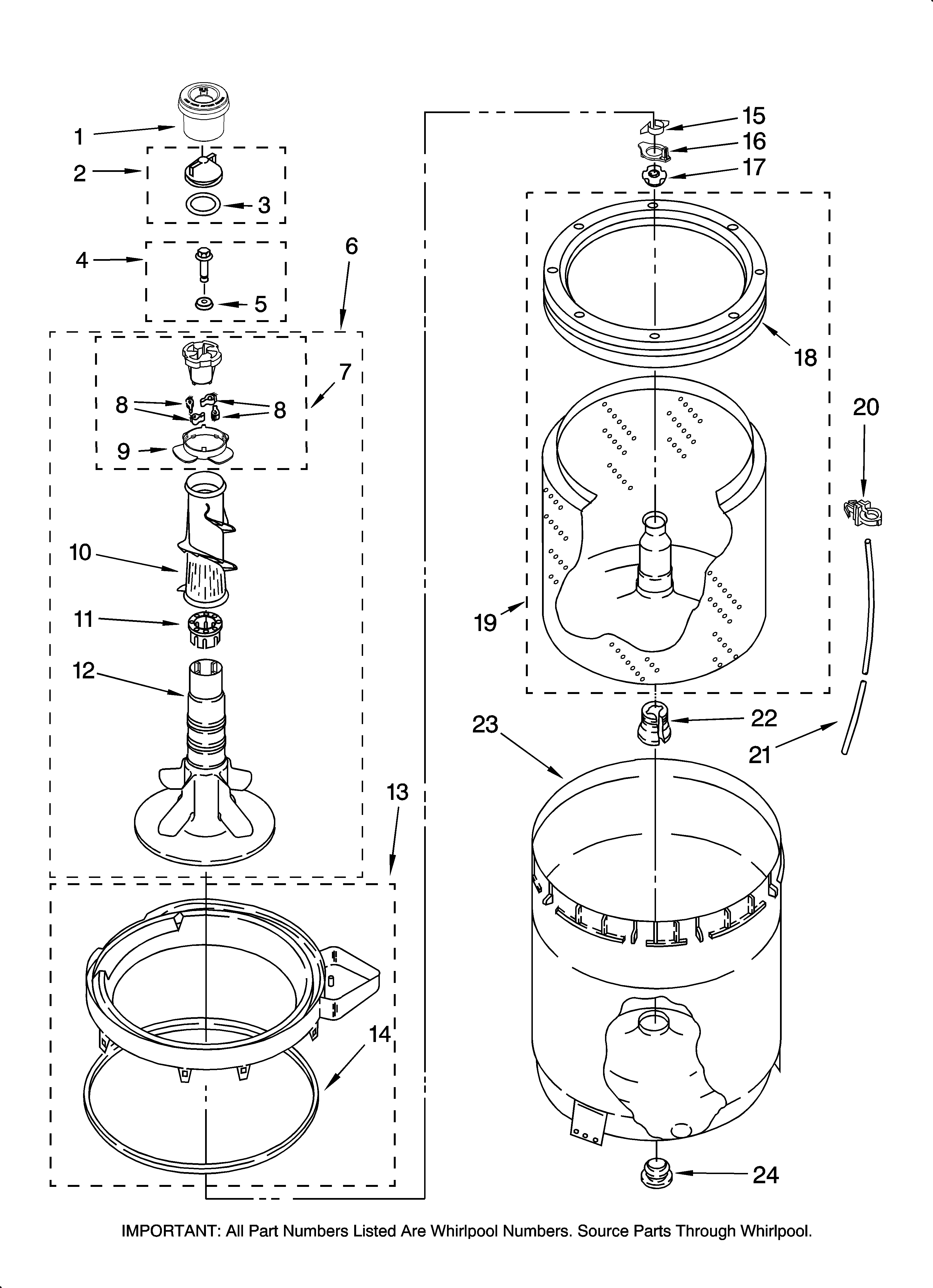 Maytag MTW5721TQ0 agitator, basket and tub parts diagram