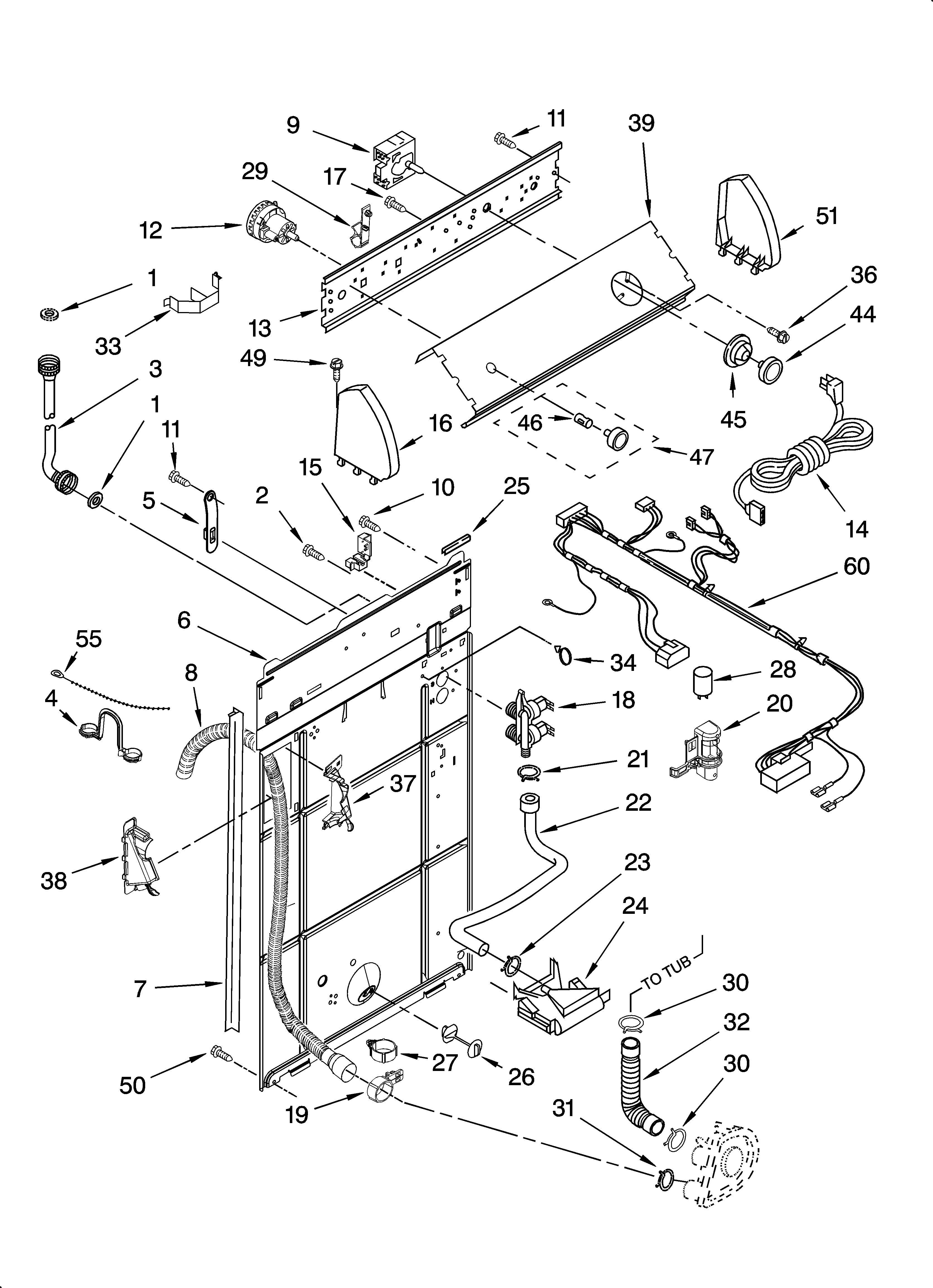 Inglis IAX4000RQ1 controls and rear panel parts diagram