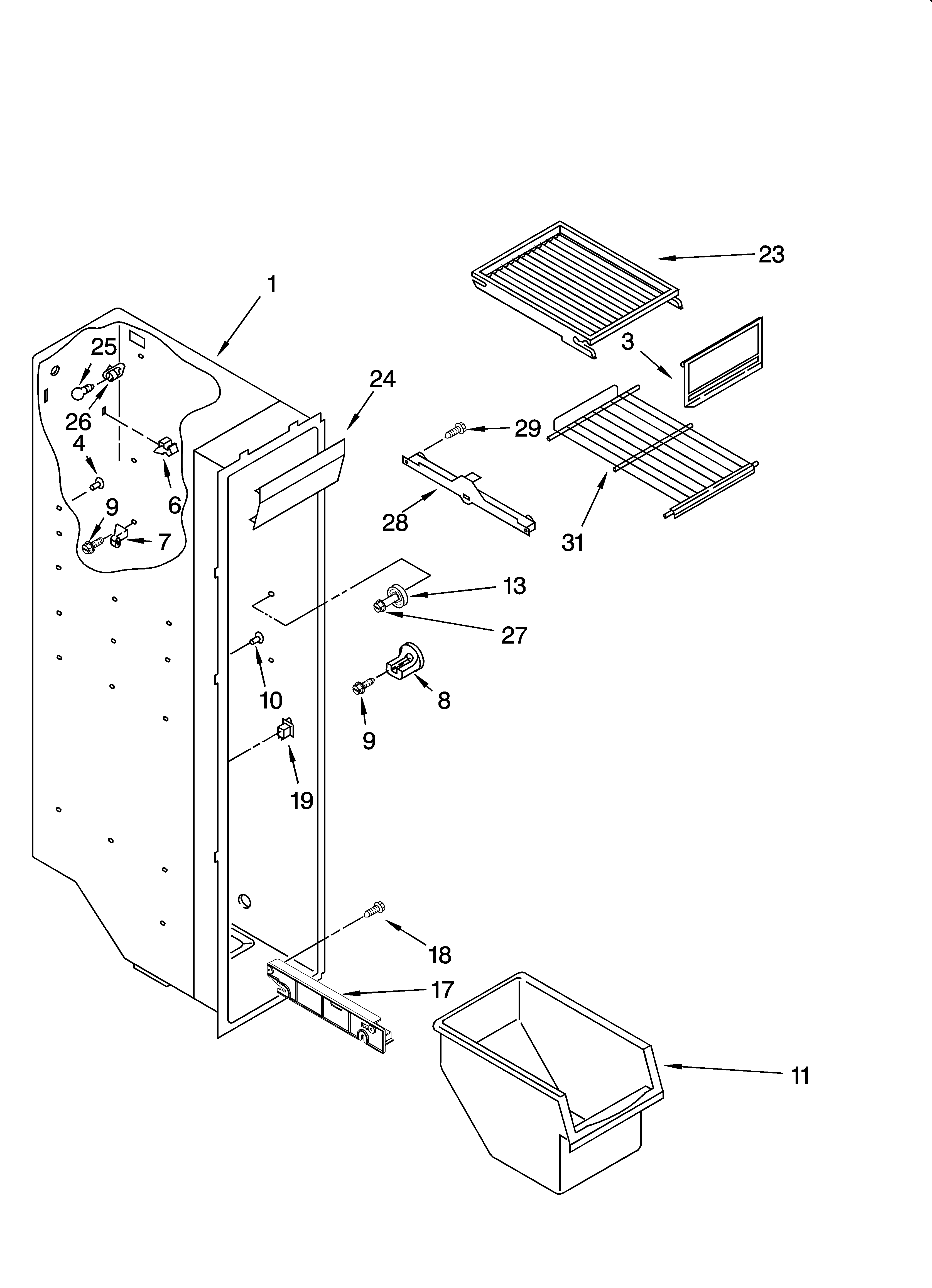 Inglis IS25AGXRQ02 freezer liner parts diagram