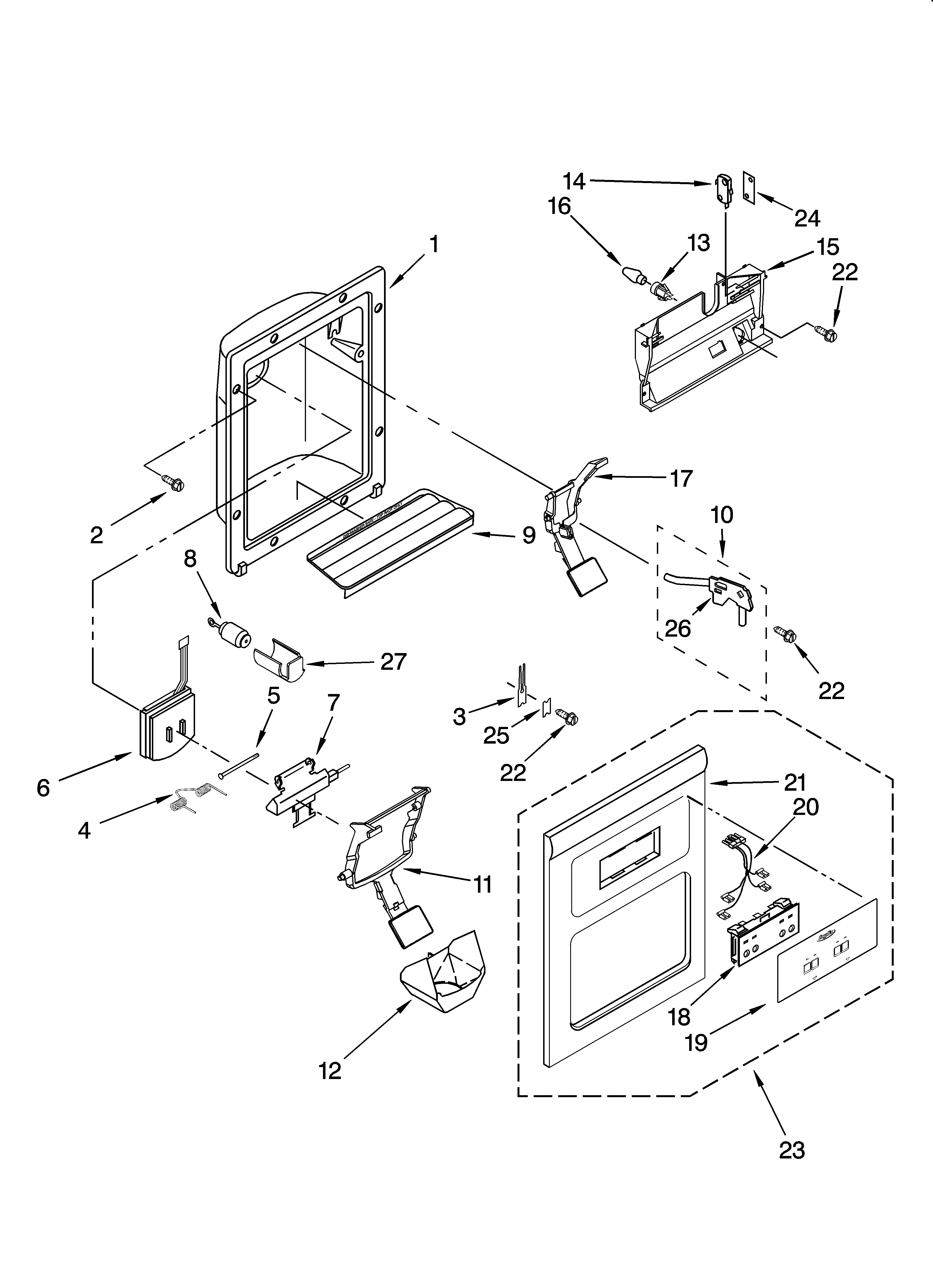 Inglis IS25CFXTQ01 dispenser front parts diagram
