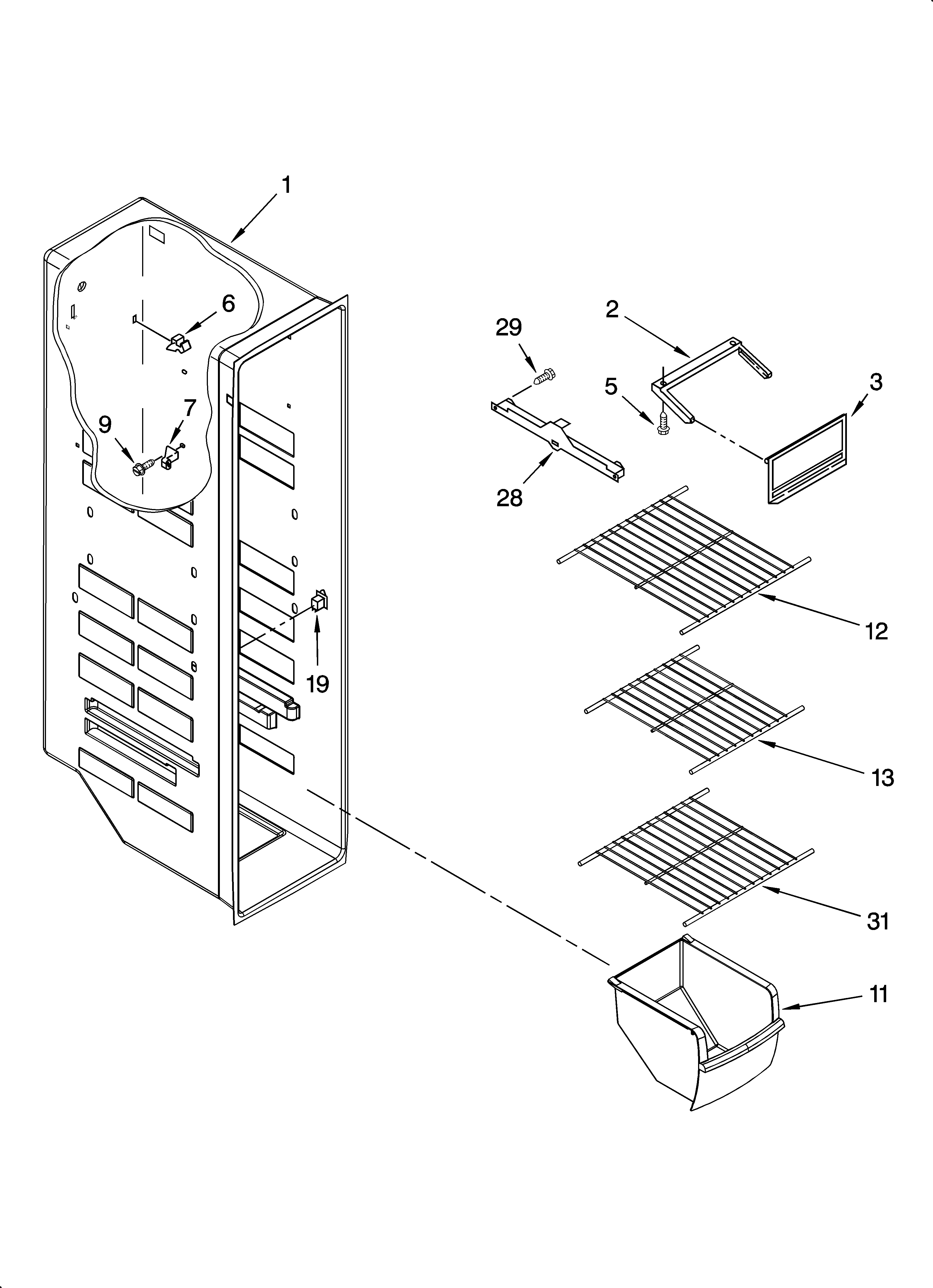 Inglis ITQ225300 freezer liner parts diagram