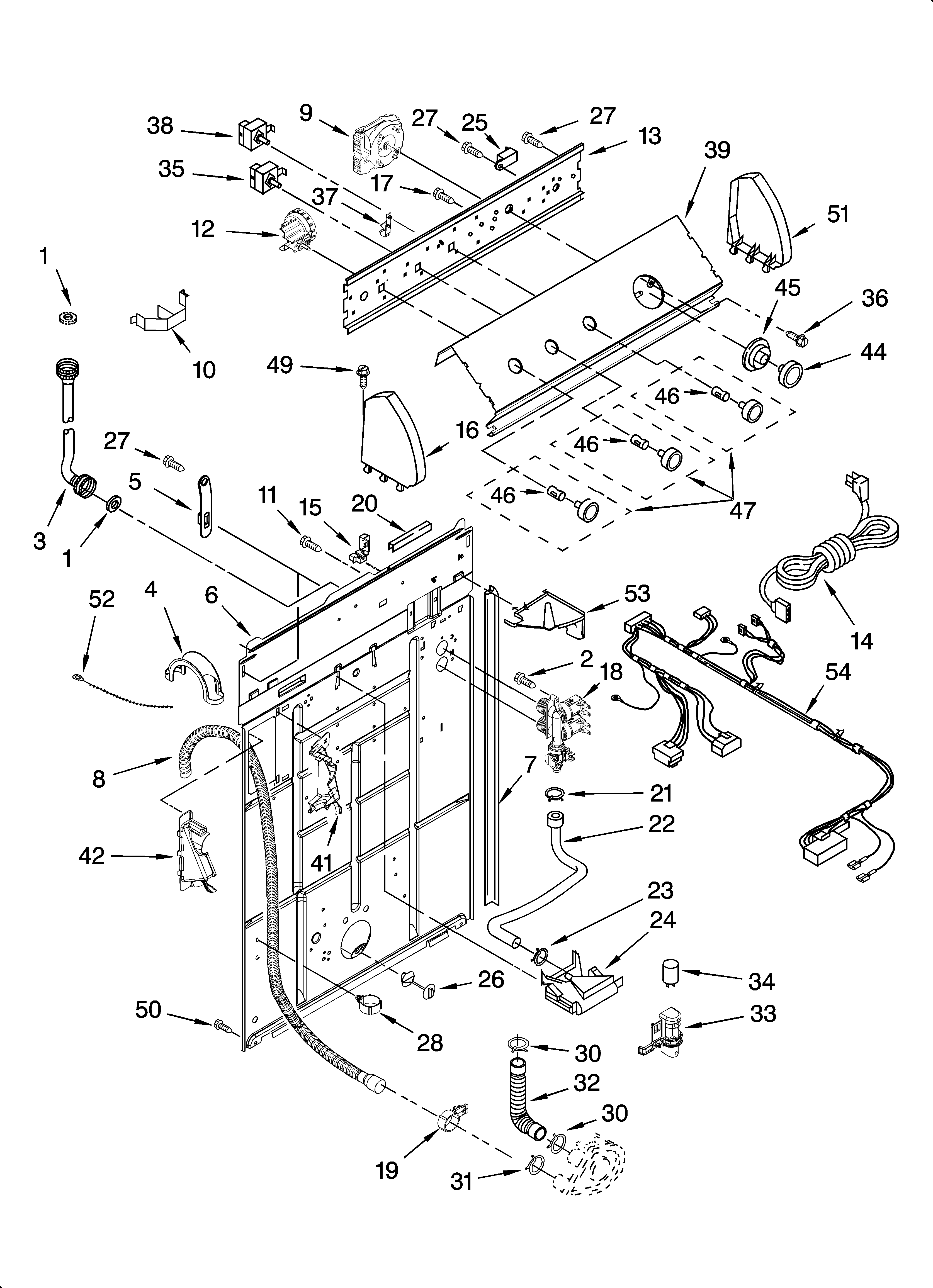 Inglis ITW4400SQ0 controls and rear panel parts diagram