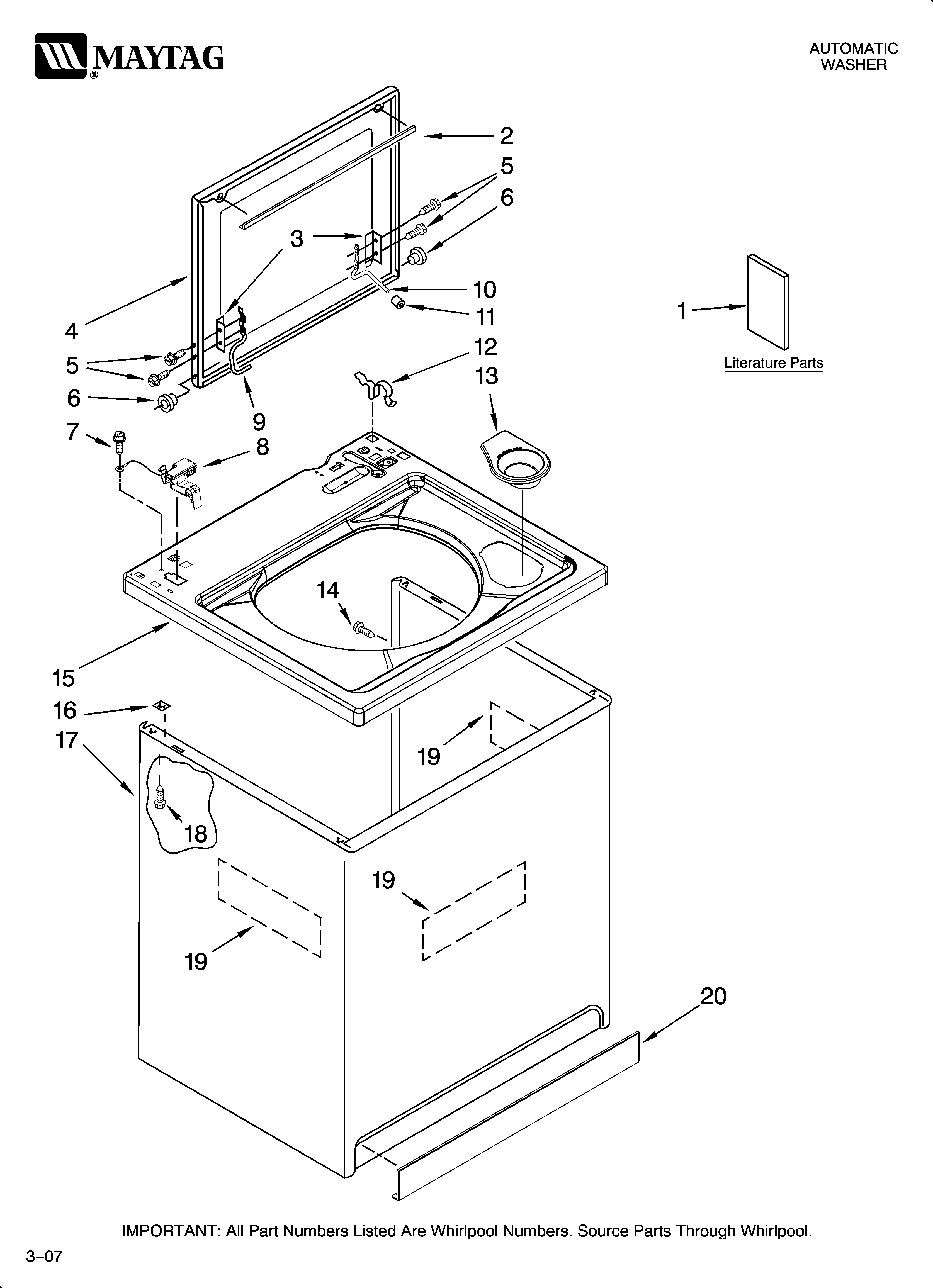 Maytag MTW5807TQ0 top and cabinet parts diagram