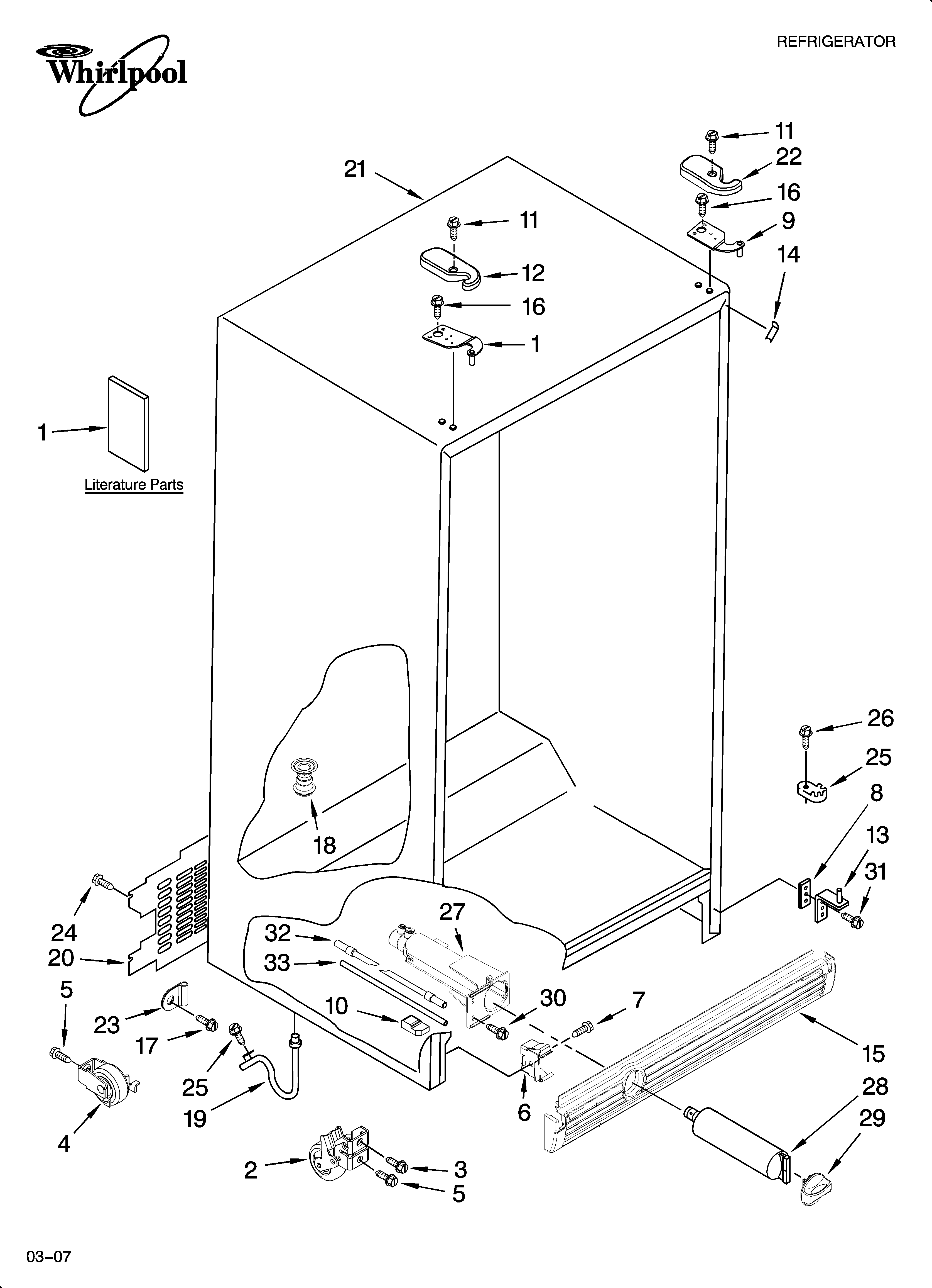 Whirlpool 7GS6SHEXPQ03 cabinet parts diagram