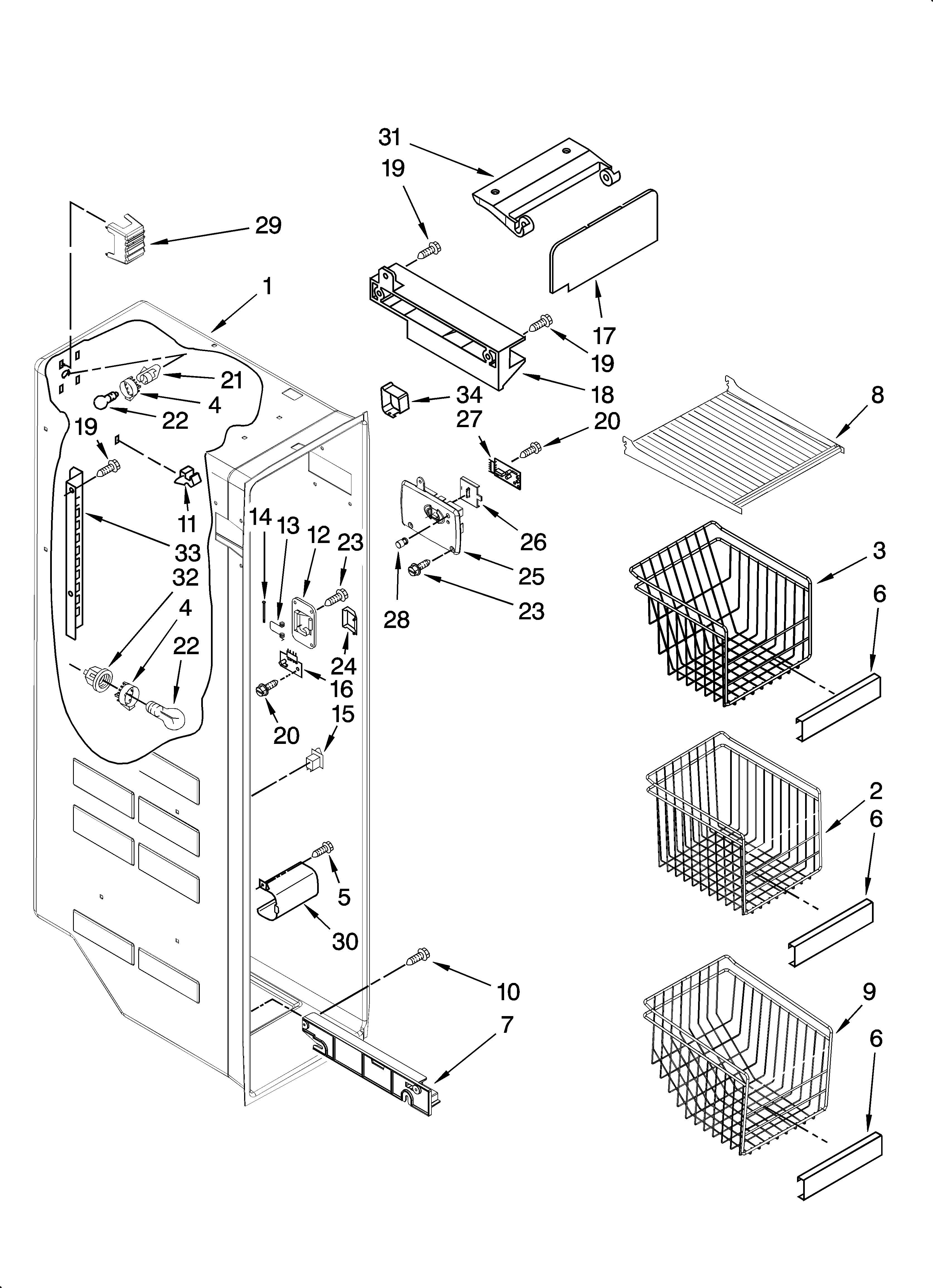 Whirlpool 7GS6SHEXPQ03 freezer liner parts diagram
