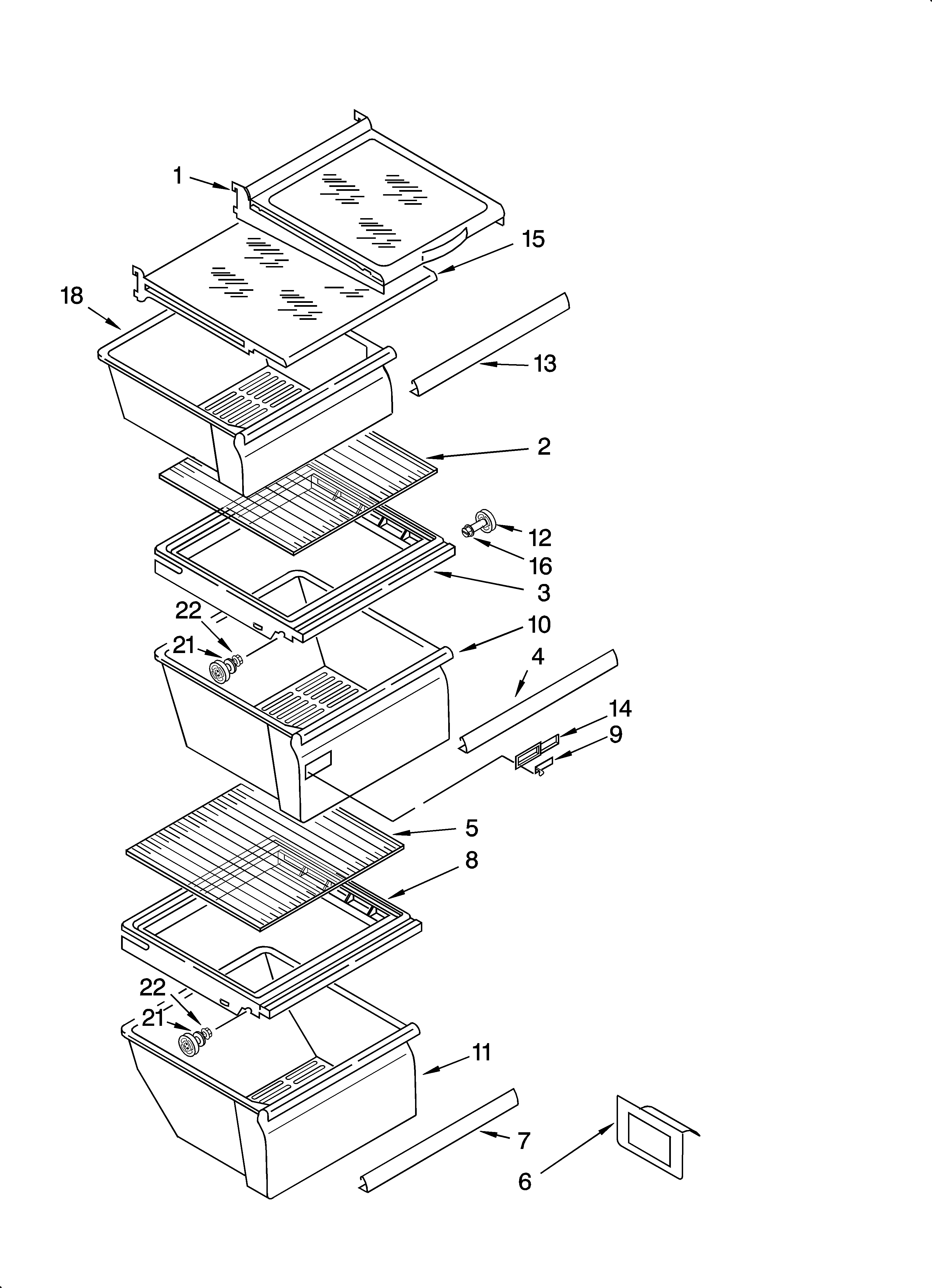 Whirlpool ED5RHEXTS00 refrigerator shelf parts diagram