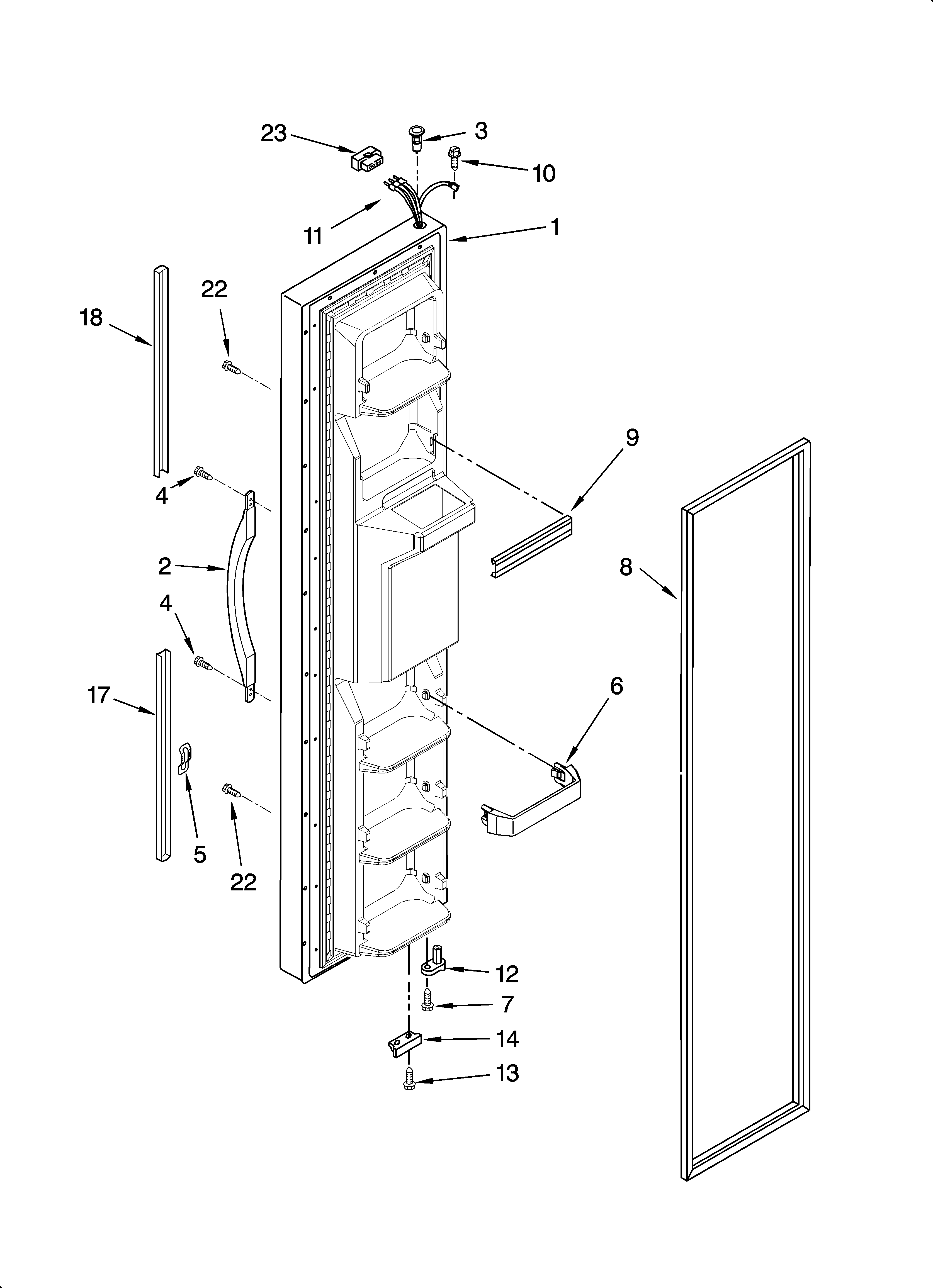Whirlpool ED5RHEXTS00 freezer door parts diagram