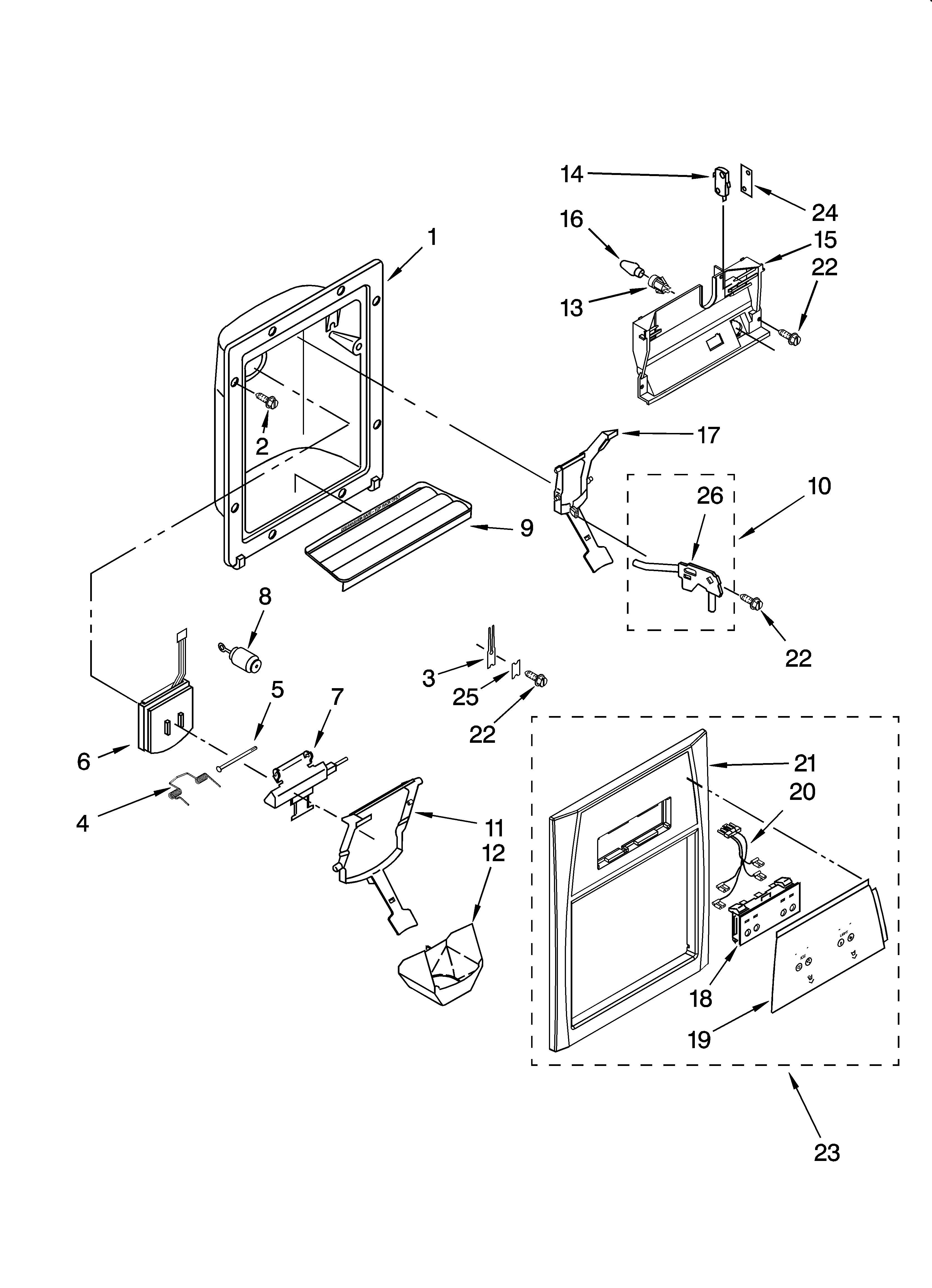 Whirlpool ED5RHEXTS00 dispenser front parts diagram