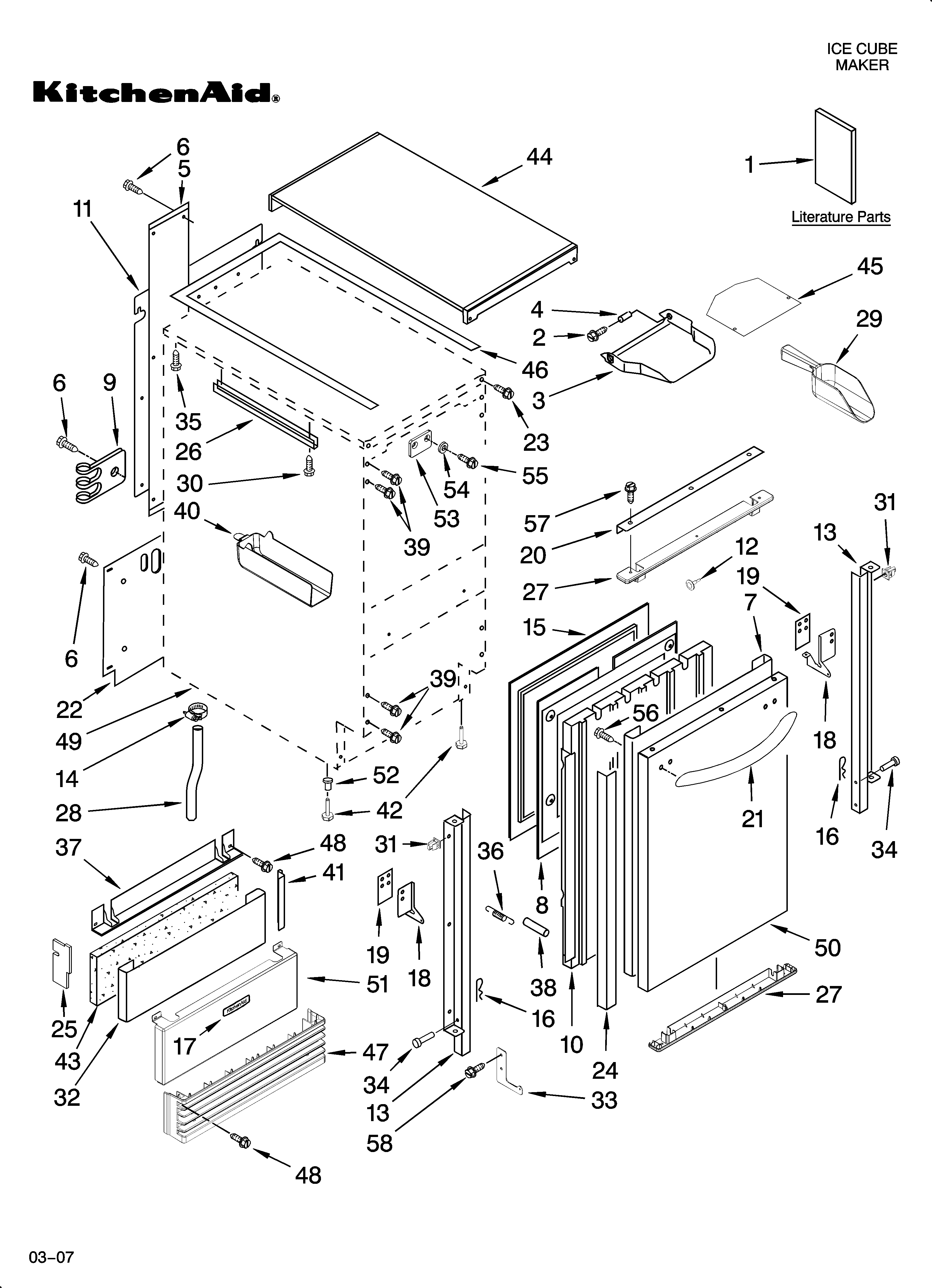 KitchenAid KUIC18NNTS0 cabinet liner and door parts diagram