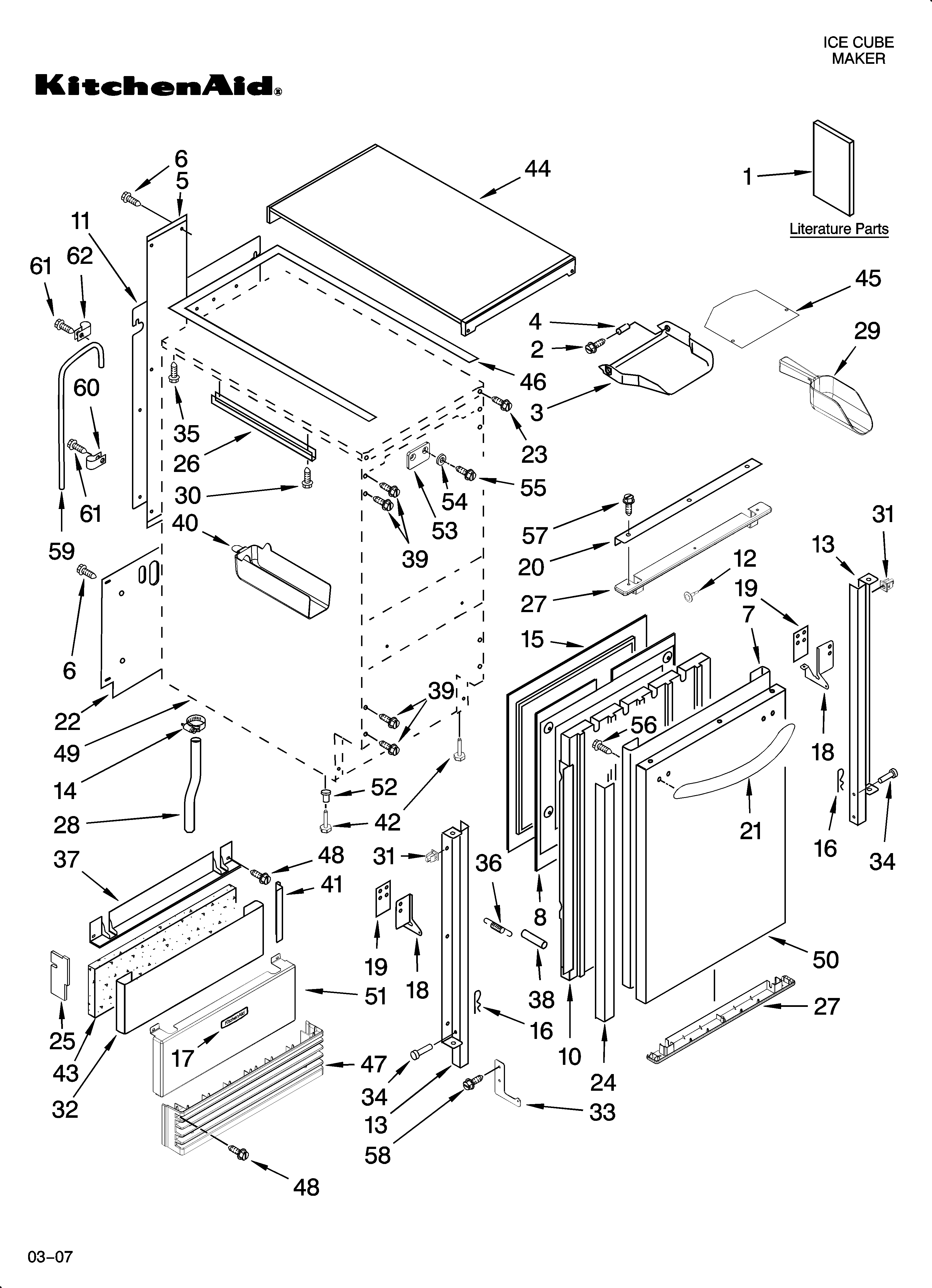 KitchenAid KUIC18PNTS0 cabinet liner and door parts diagram