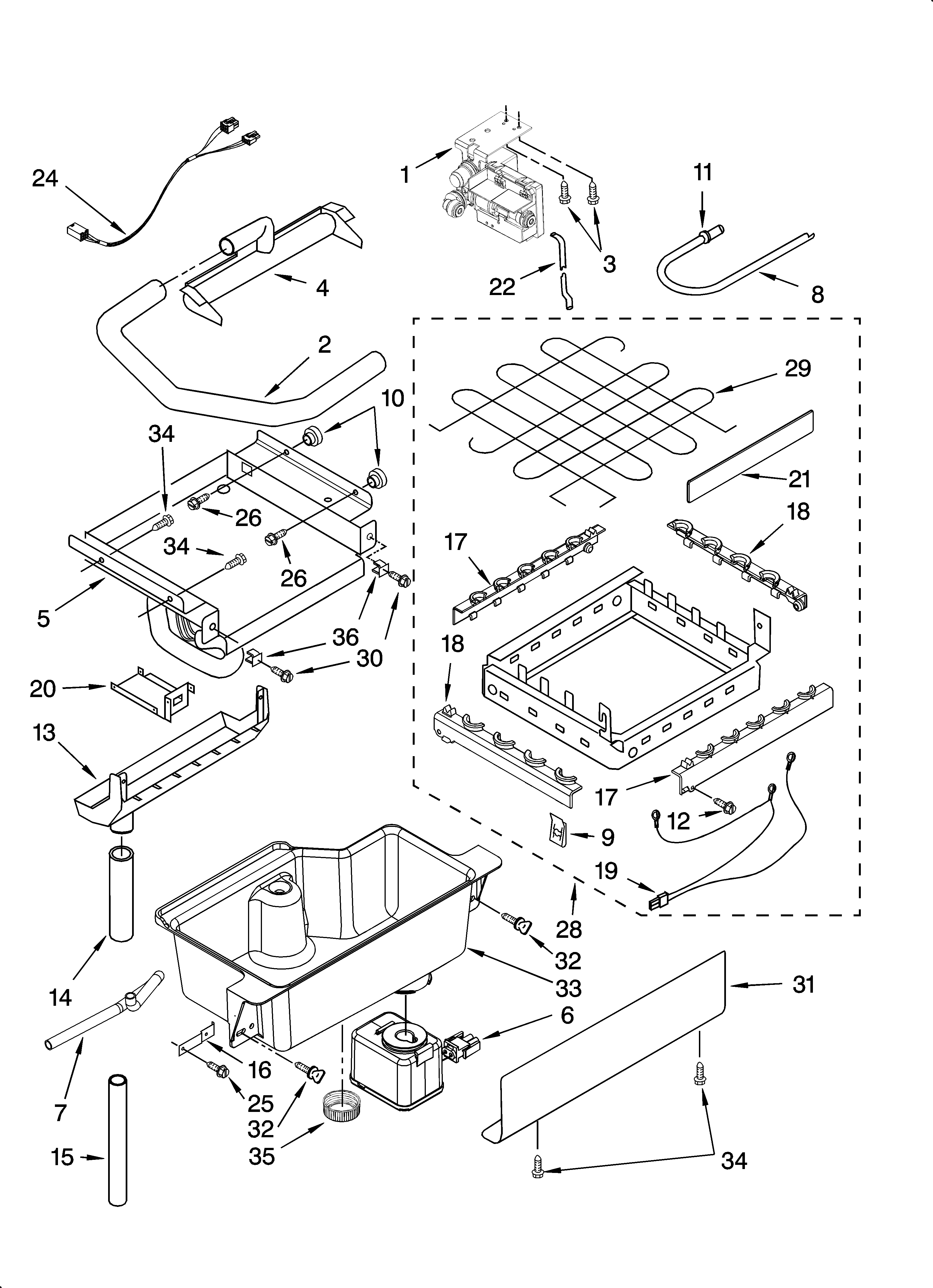 KitchenAid KUIS18PNTB0 evaporator, ice cutter grid and water parts diagram