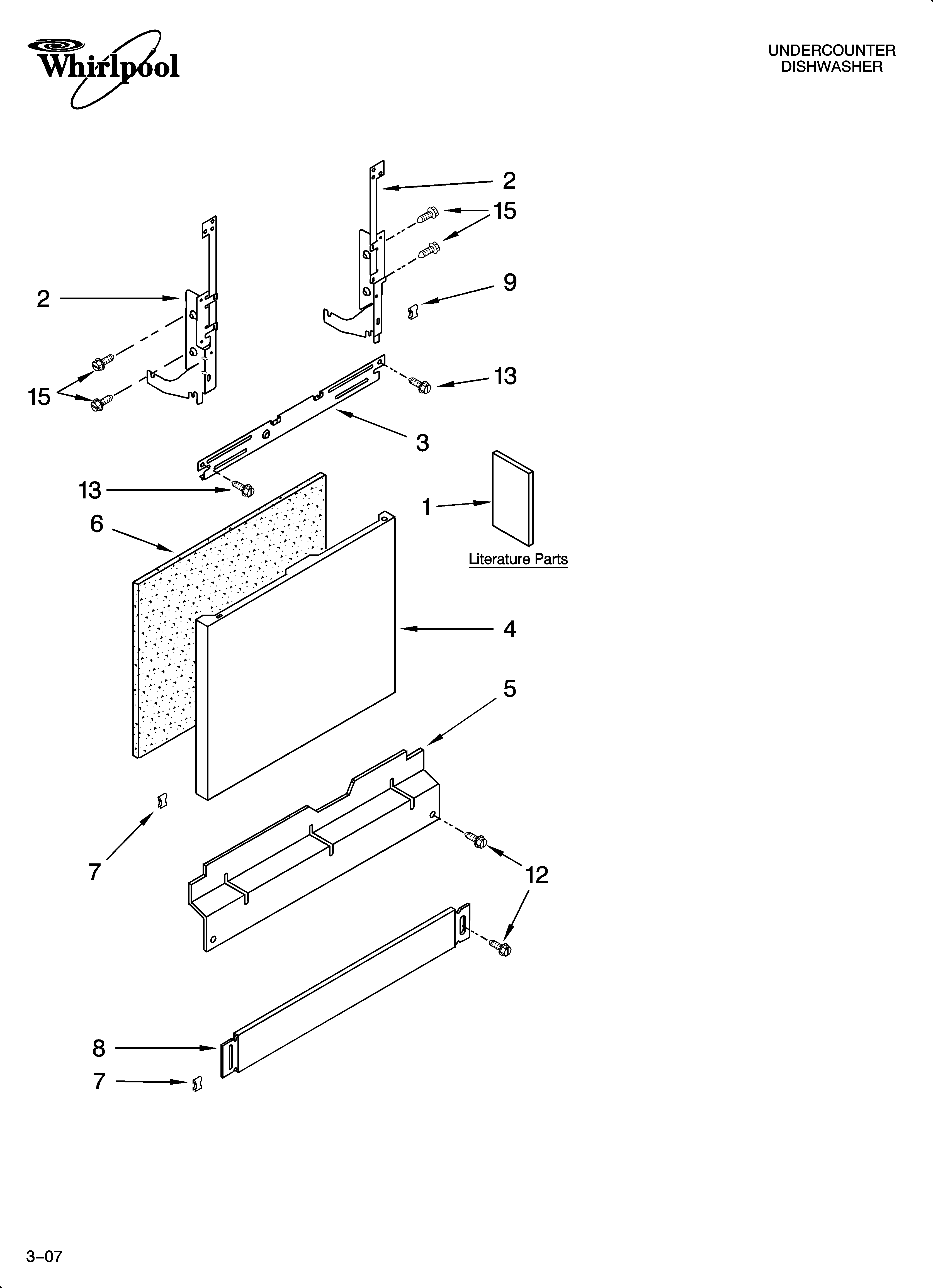 Whirlpool DUL240XTPQ9 door and panel parts diagram