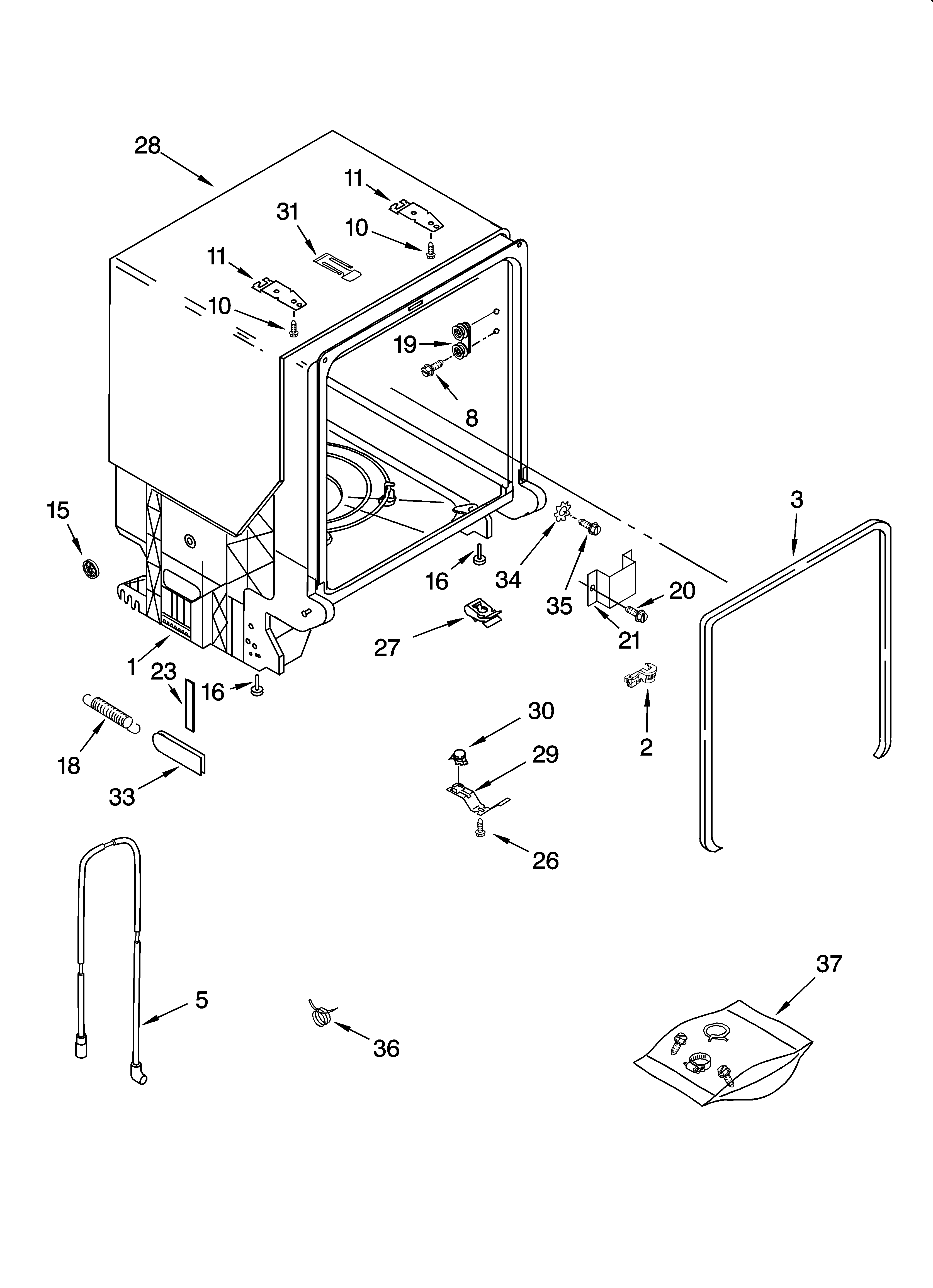 Whirlpool DUL240XTPQ9 tub and frame parts diagram