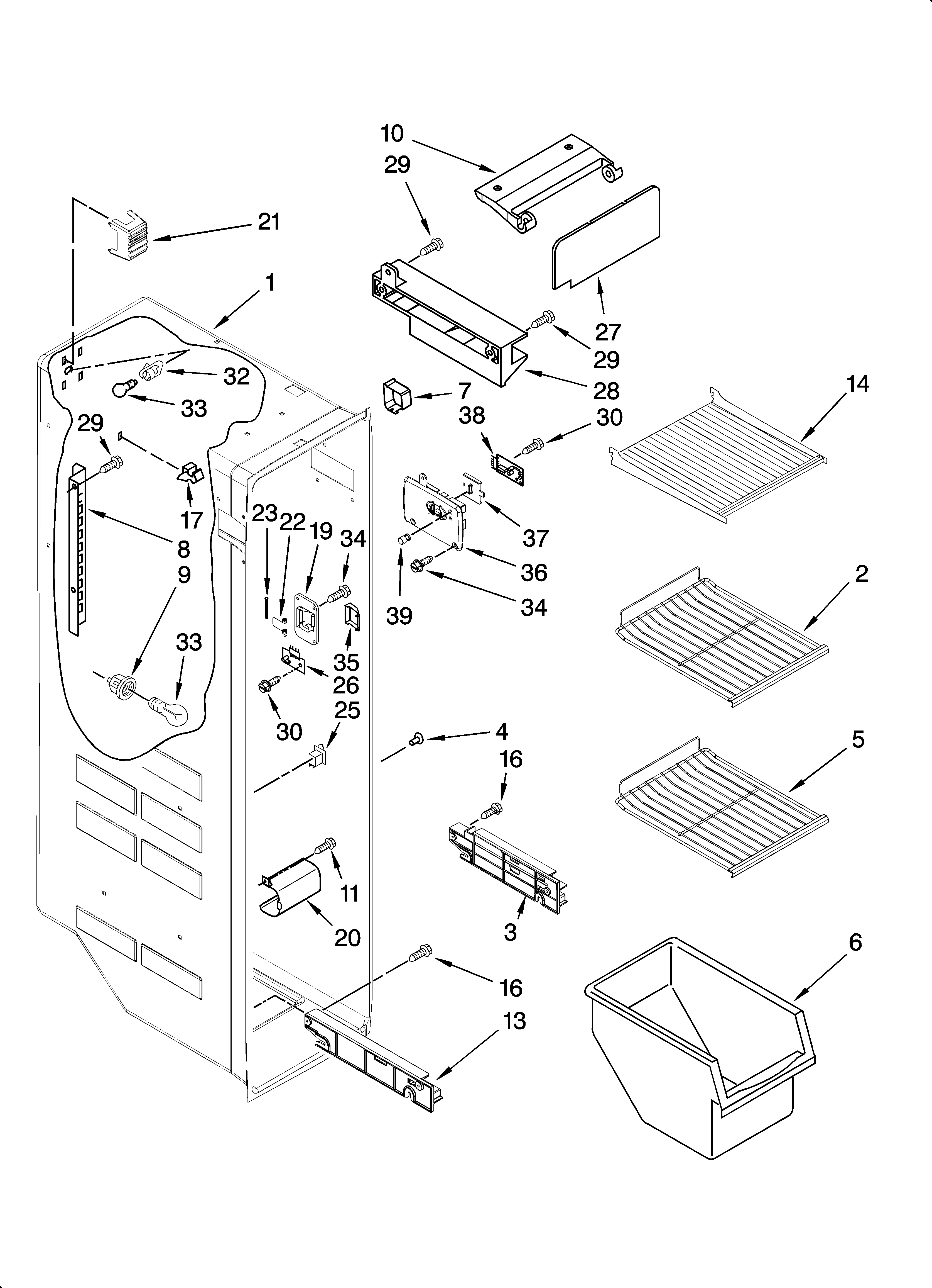 Whirlpool ED5JHAXTL01 freezer liner parts diagram