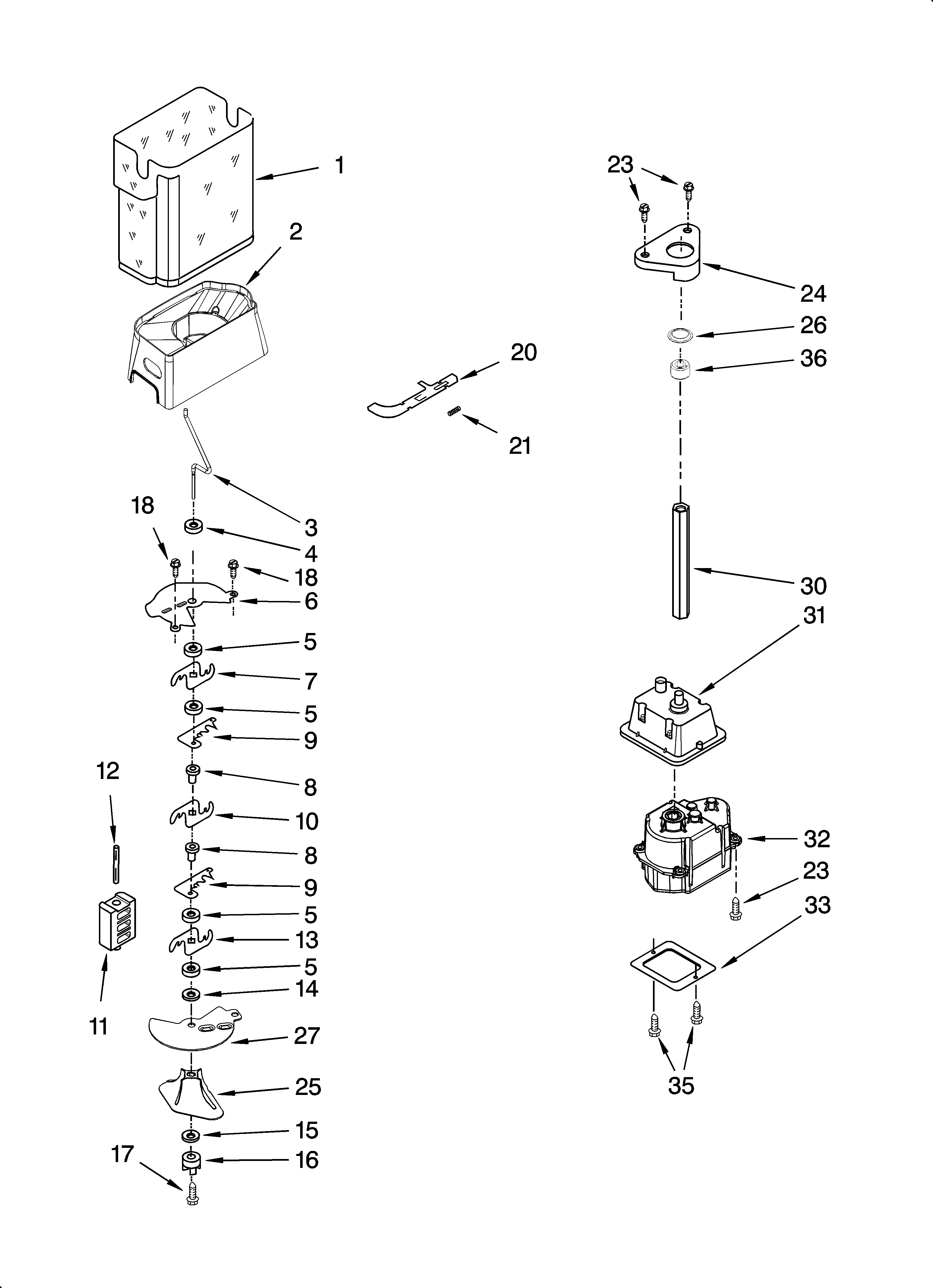 Whirlpool ED5JHAXTL01 motor and ice container parts diagram
