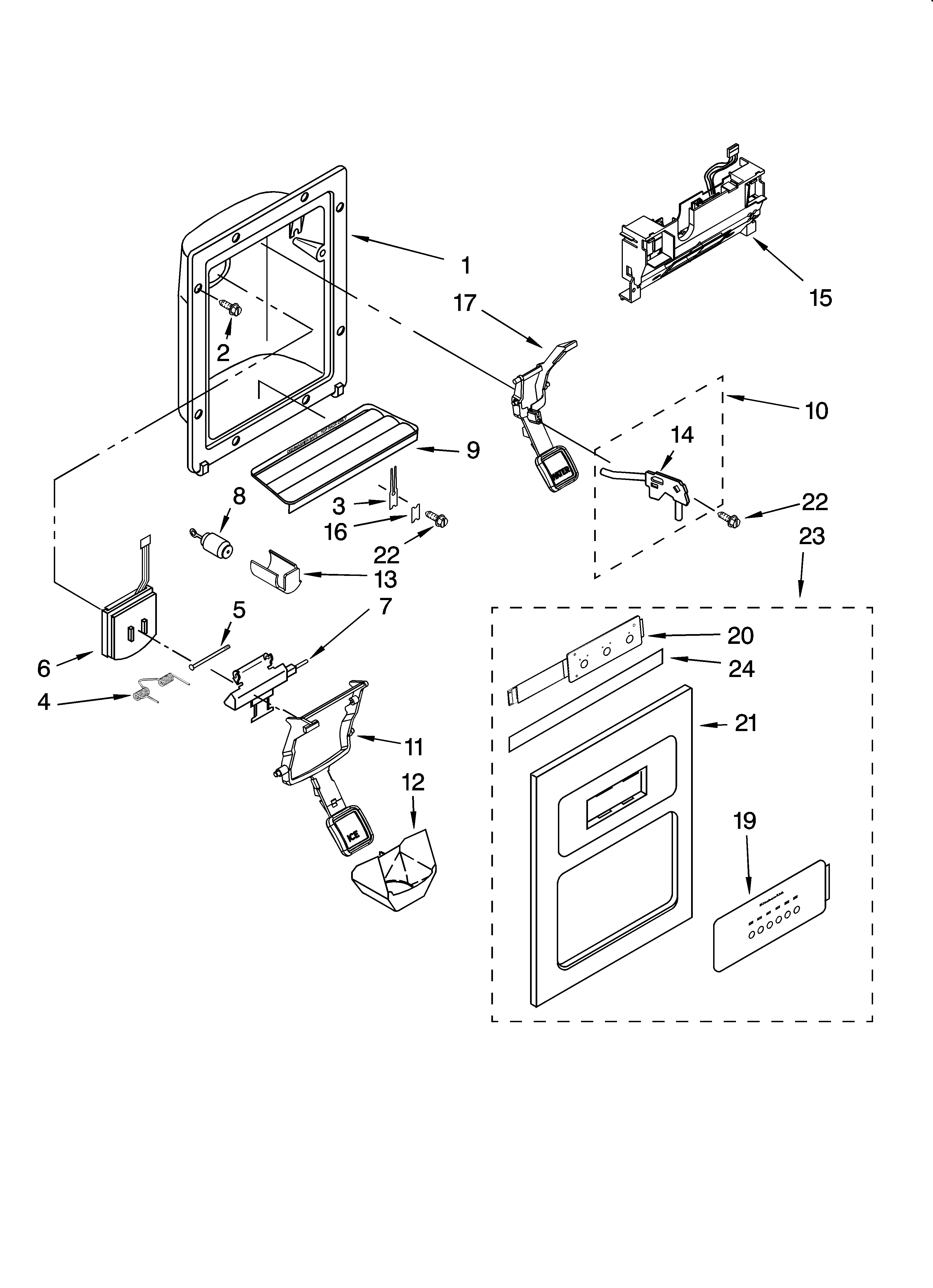 Whirlpool ED5JHAXTL01 dispenser front parts diagram