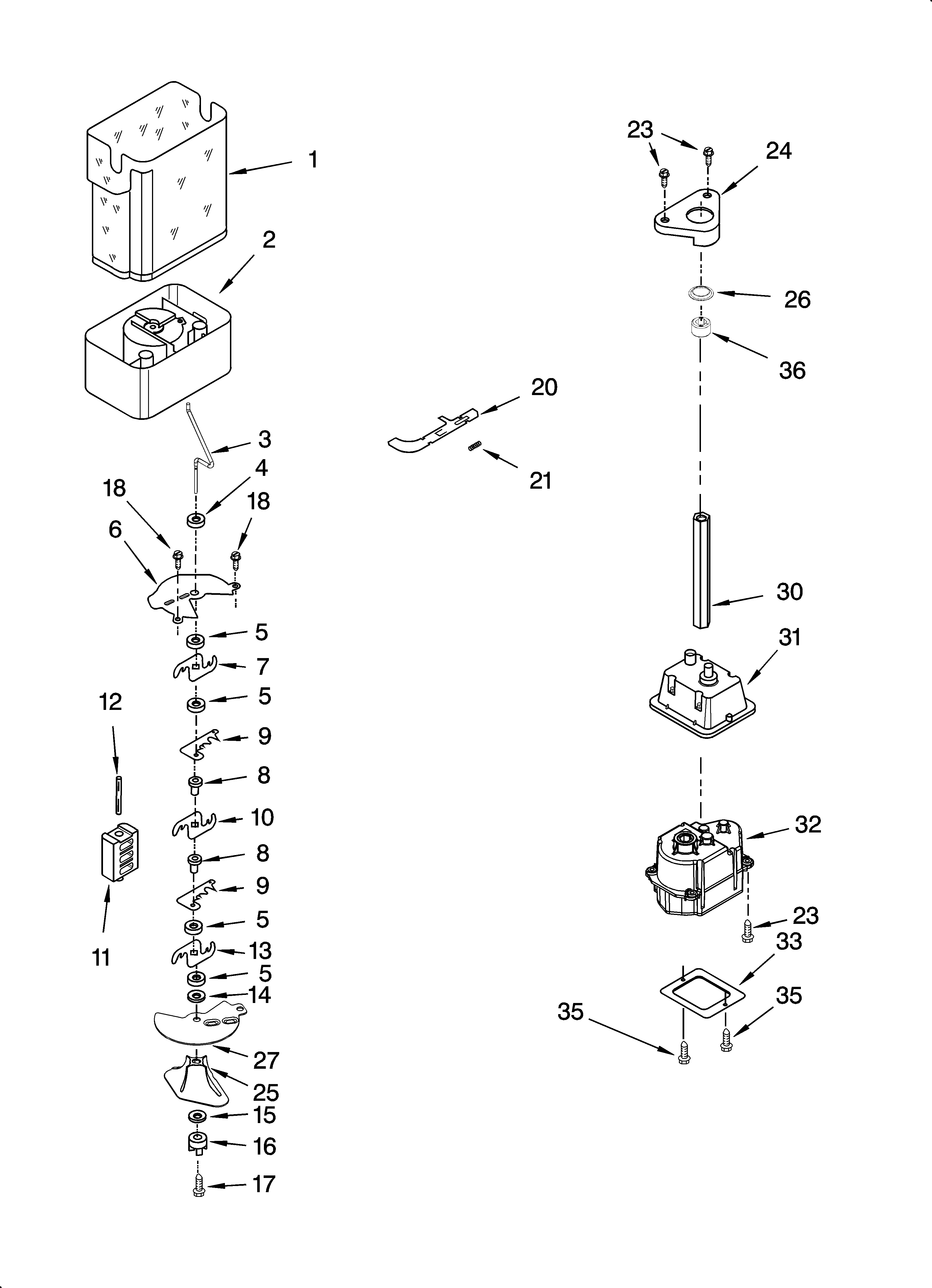 Whirlpool ED5PHAXSS02 motor and ice container parts diagram