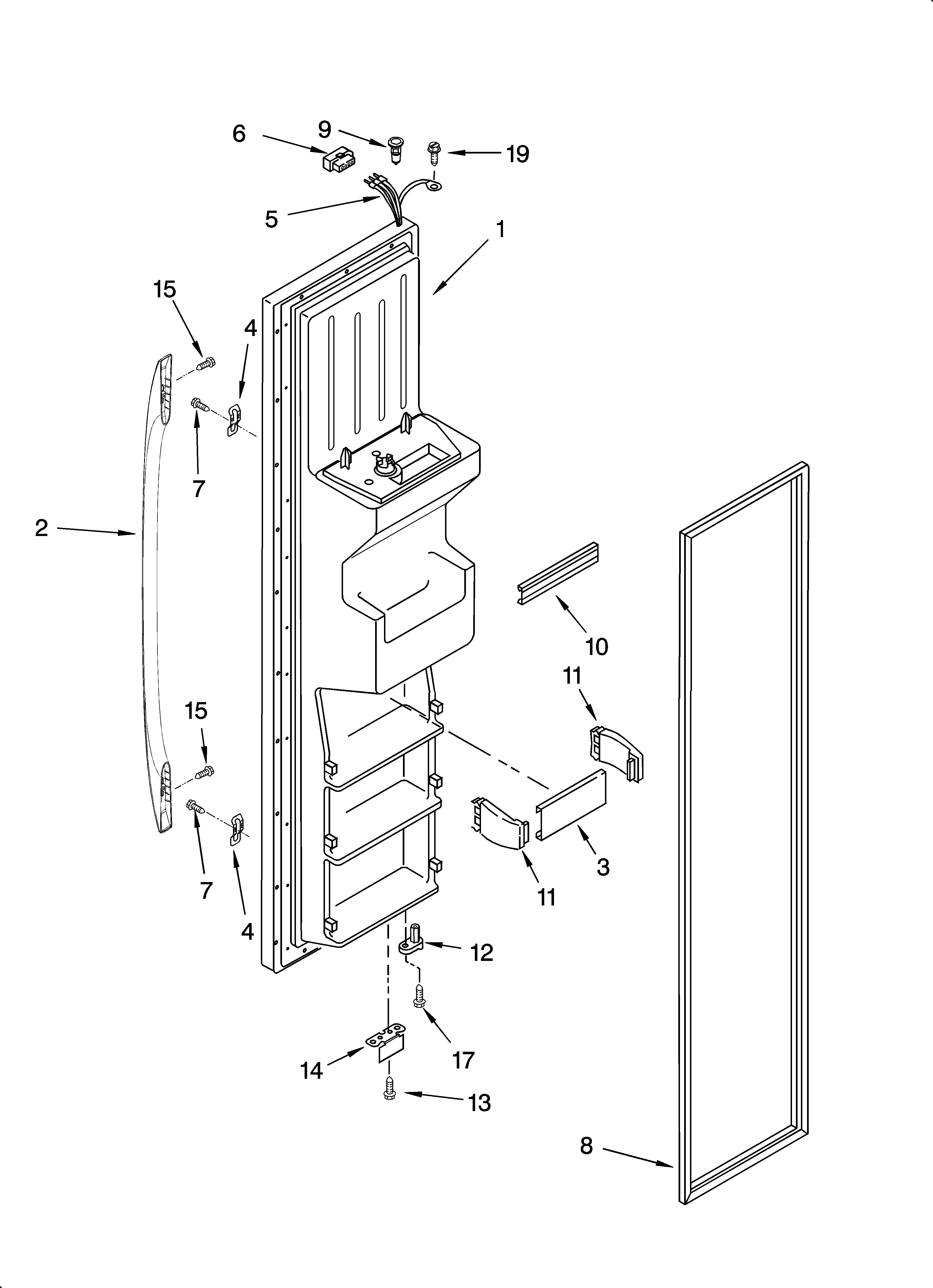 Whirlpool ED5PHAXSS02 freezer door parts diagram